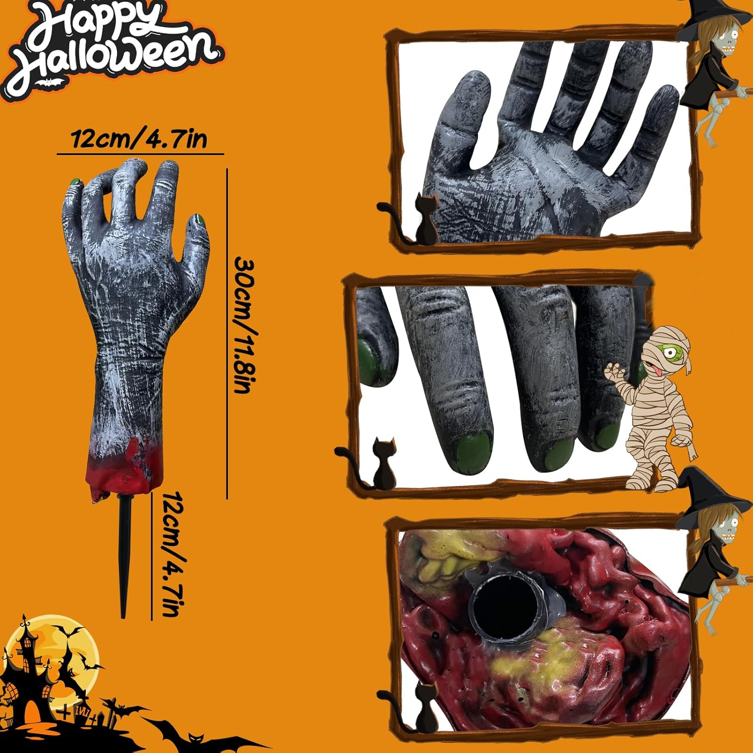 Estacas de brazo zombi de Halloween, estacas de brazo de manchas de sangre, juego de manos falsas de aspecto realista para estacas de césped,
