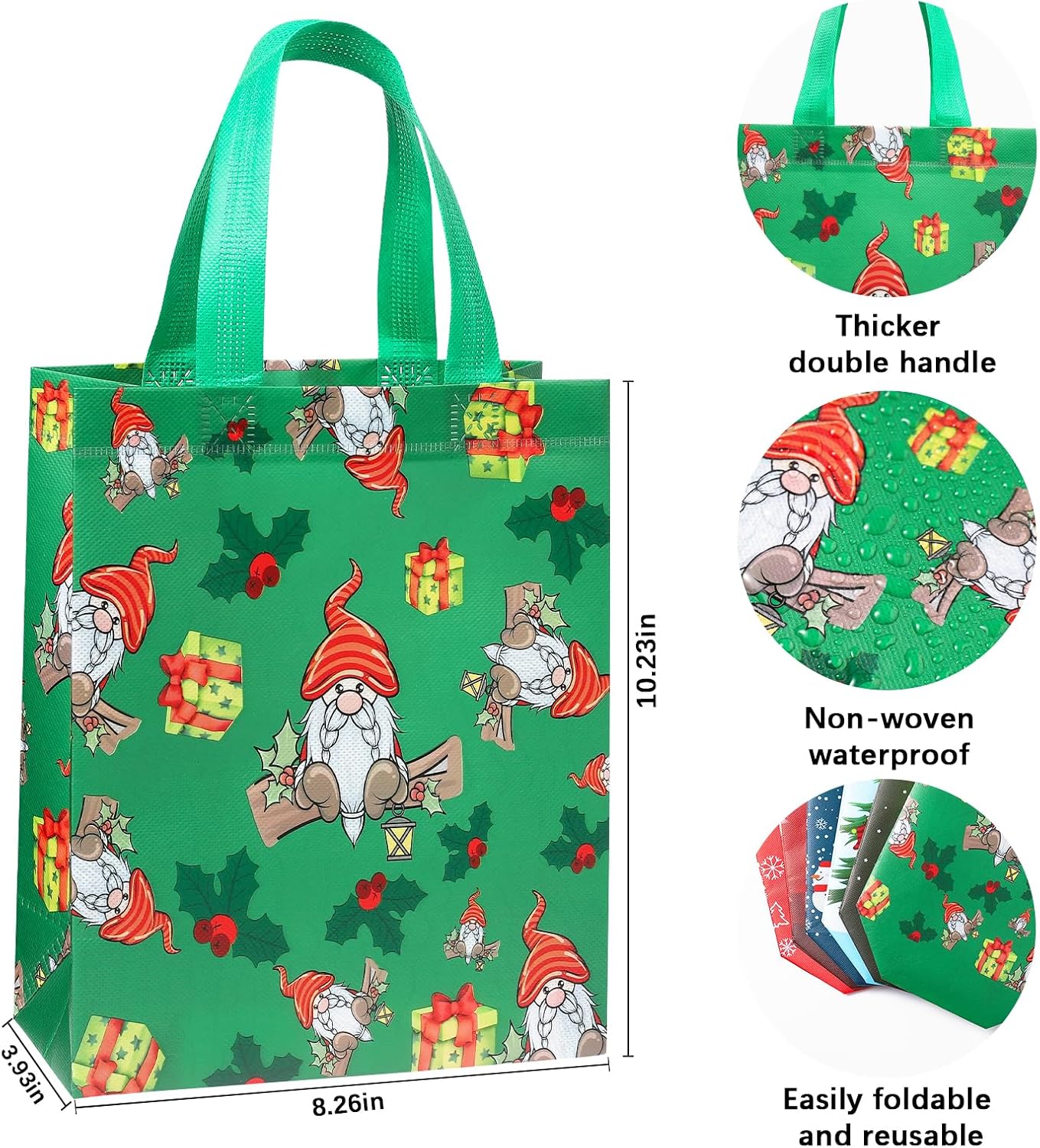 YANGTE Paquete de 32 bolsas de regalo de Navidad de varios tamaños, 14 estilos reutilizables con asa, incluye 8 grandes 24 bolsas pequeñas de