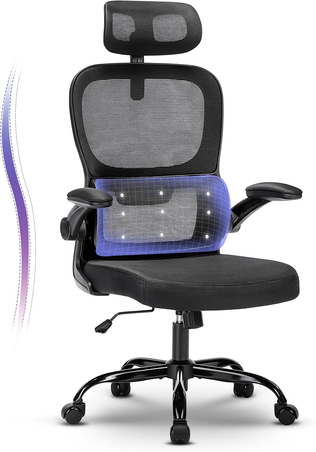Silla de oficina, silla de oficina ergonómica con reposacabezas, sillas de computadora de malla de respaldo alto para oficina en casa con soporte de