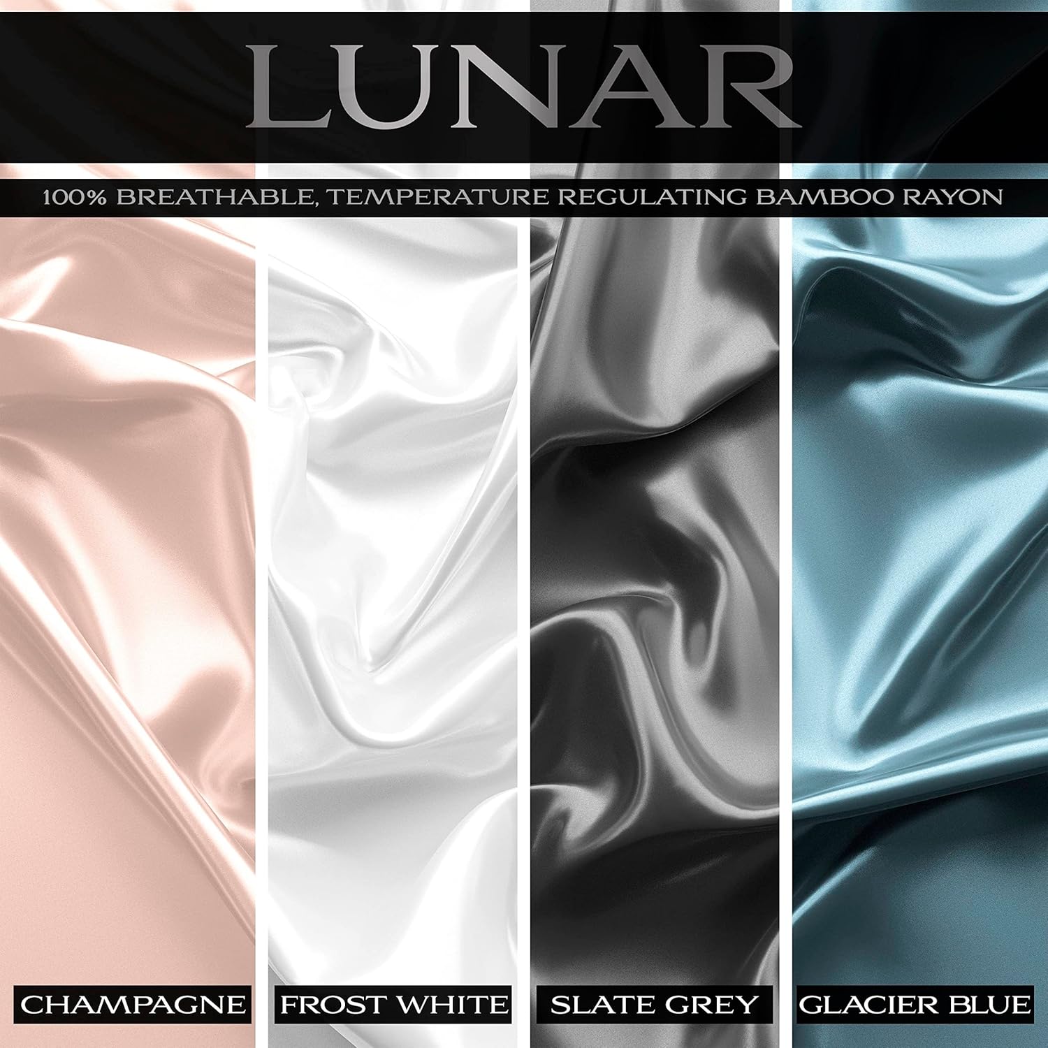 Lunar – Pure 100 Percent Rayon Derived from Bamboo Bed Sheet Set wCorner Straps, for Hot Sleepers, Soft, Lightweight, Extra Deep Pockets 18 (One