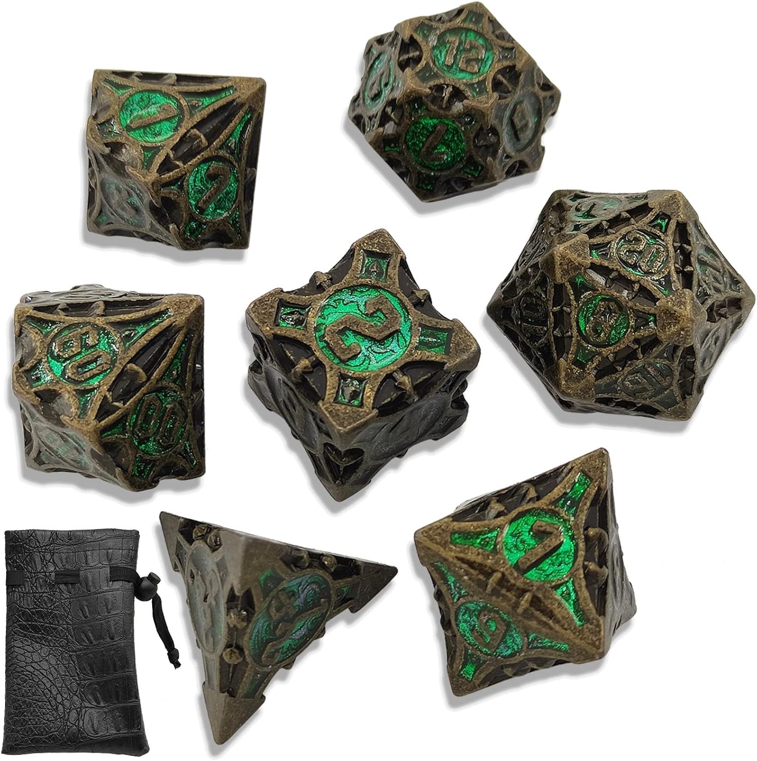 D&D – Juego de dados de metal DND para Dungeons and Dragons Gifts Polyhedral Card Game Game Bag RPG MTG Pathfinder Digital Teaching Accessories D20