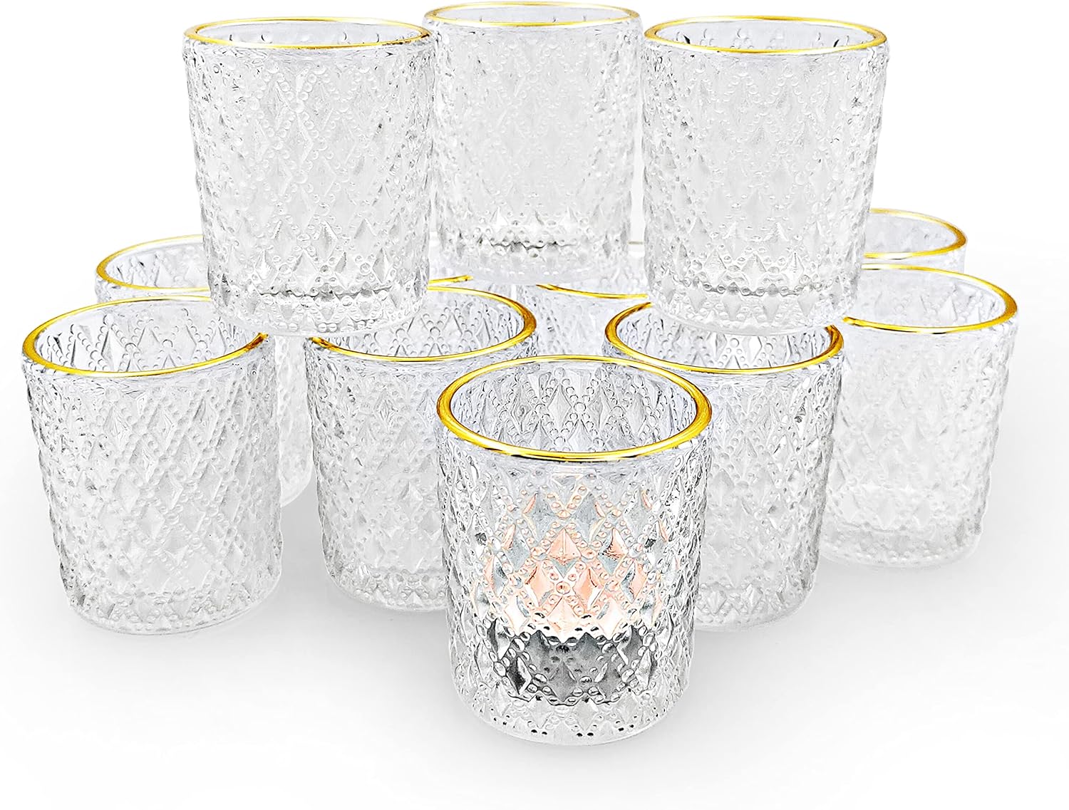 SHMILMH Juego de 24 portavelas transparentes con borde para mesa de boda, centro de mesa, cumpleaños, fiesta de cumpleaños, decoración de Navidad