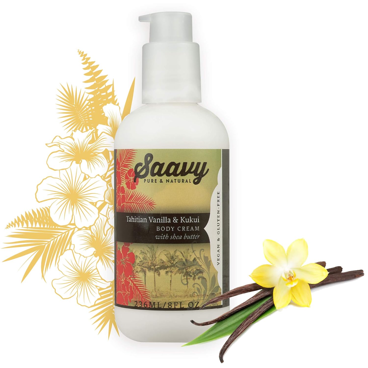 Crema corporal de vainilla tahitiana y kukui  Hidratante totalmente natural  Cuidado de la piel vegano y sin gluten  8 onzas