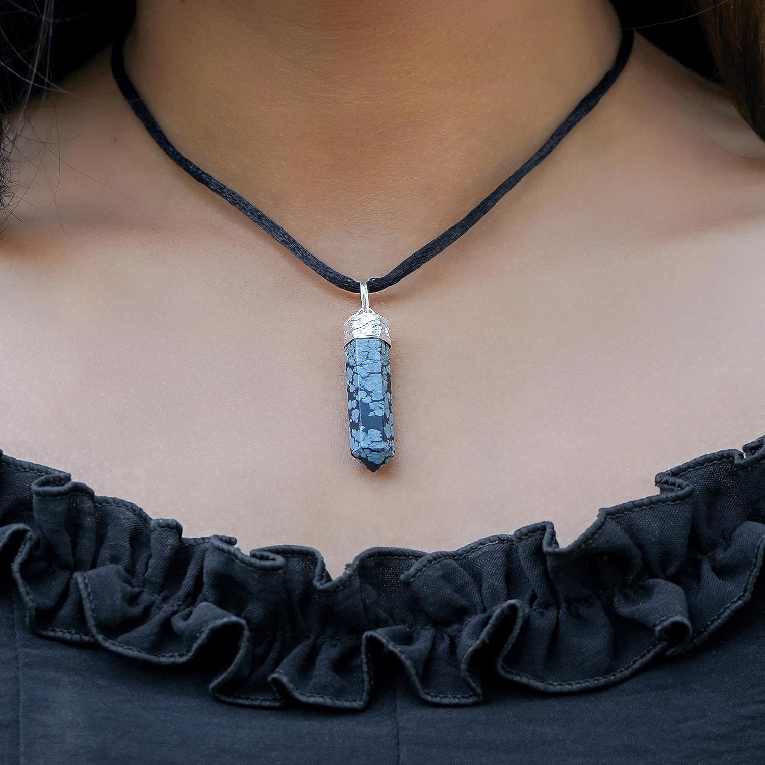 Colgante curativo de cristal de obsidiana de copo de nieve  Para raíz y chakra sacro  Aporta conciencia de la conciencia del alma, optimismo,