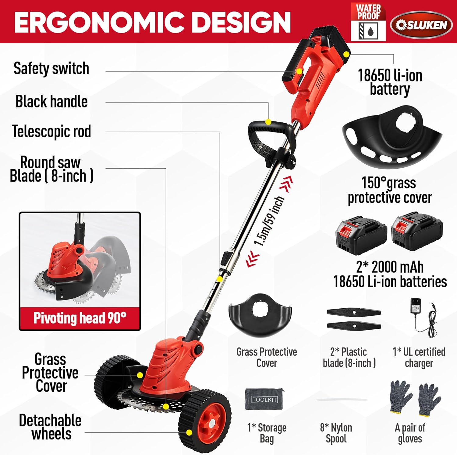 Weed Eater – Wacker eléctrico inalámbrico alimentado por batería, sin cuerdas, 21 V, 3 en 1, de bajo ruido, sin cuerdas, ligero, para el hogar,