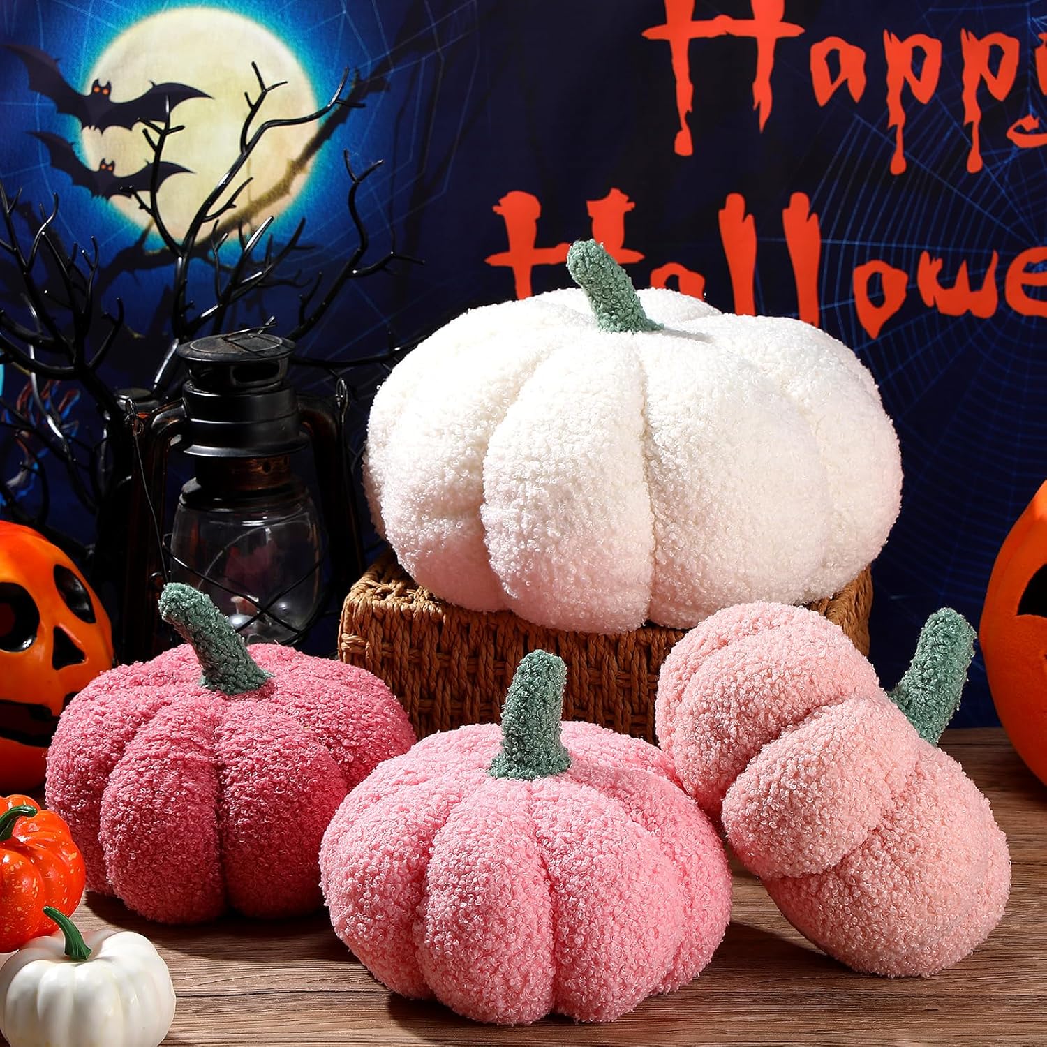 Kajaia 4 cojines de calabaza 3D de Acción de Gracias, almohada de calabaza de Halloween, sherpa, otoño, calabaza, almohada de peluche para niños, 11