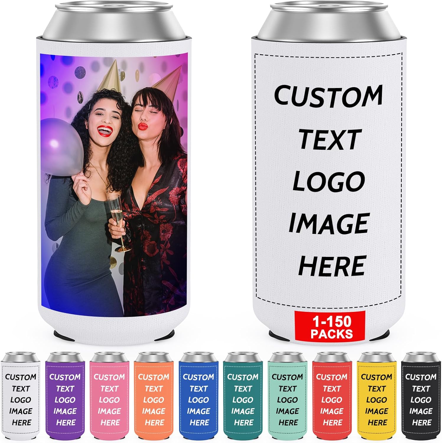 Fundas delgadas personalizadas para enfriadores de latas de neopreno a granel, soporte para botellas de bebidas con logotipo, texto de imagen, para