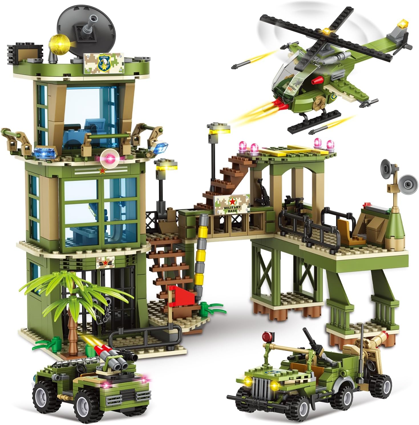 Bloque de construcción de base militar de ciudad, compatible con base militar Lego, juguete del ejército con helicóptero de guerra, vehículo de