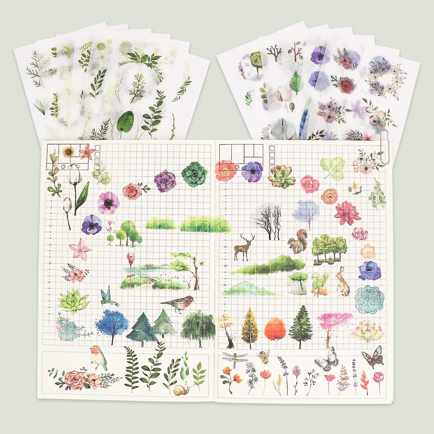 Knaid – Juego de calcomanías de acuarela (más de 600 piezas surtidas, 36 hojas), decorativas para álbum de recortes, manualidades de bricolaje para