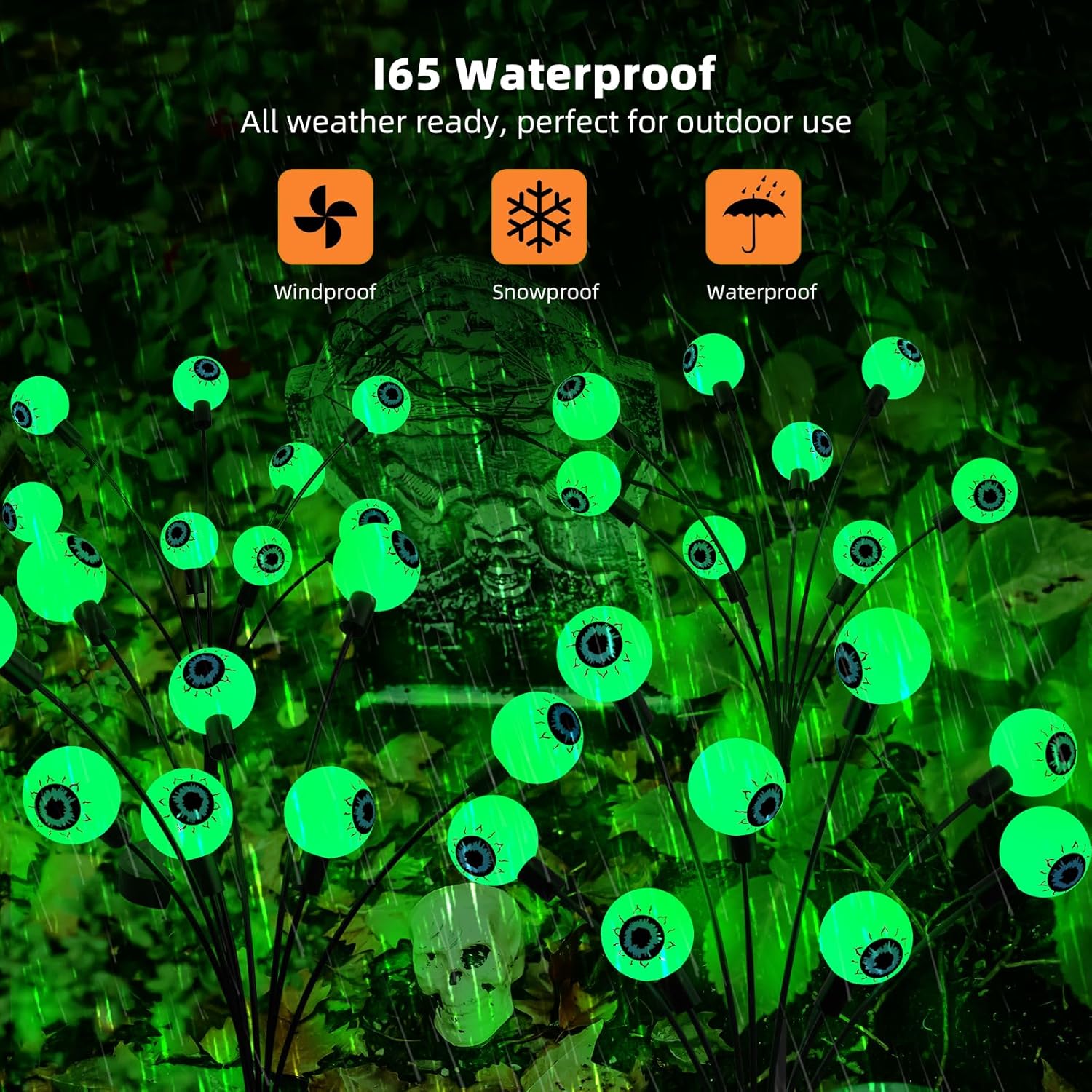 Luces solares de Halloween para exteriores, luces de ojos aterradoras, decoraciones de Acción de Gracias al aire libre, 2 paquetes de 16 luces LED
