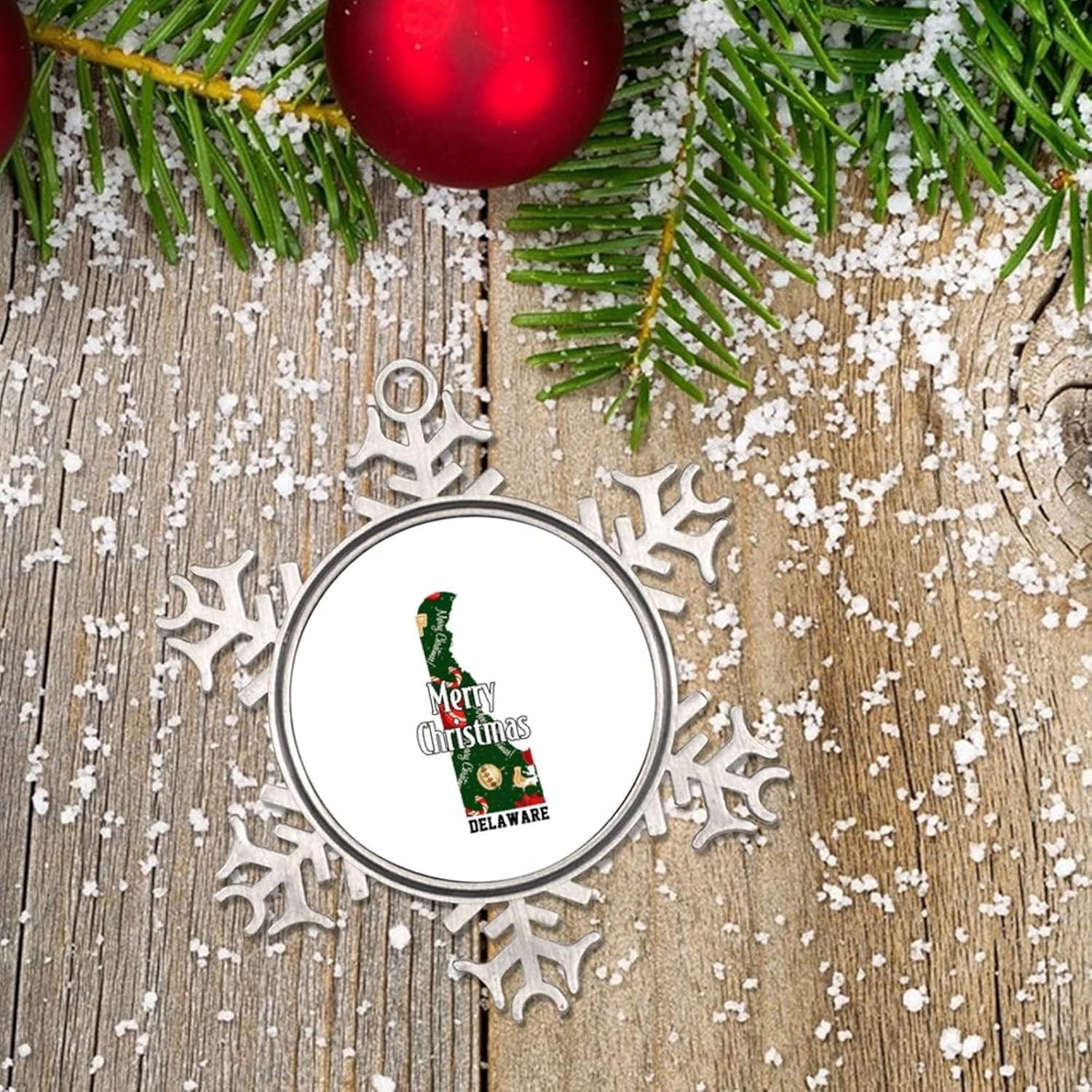 Adorno de Navidad de metal con mapa de Estados Unidos de Delaware State DE para colgante de árbol de Navidad, recuerdo colgante, recuerdo de