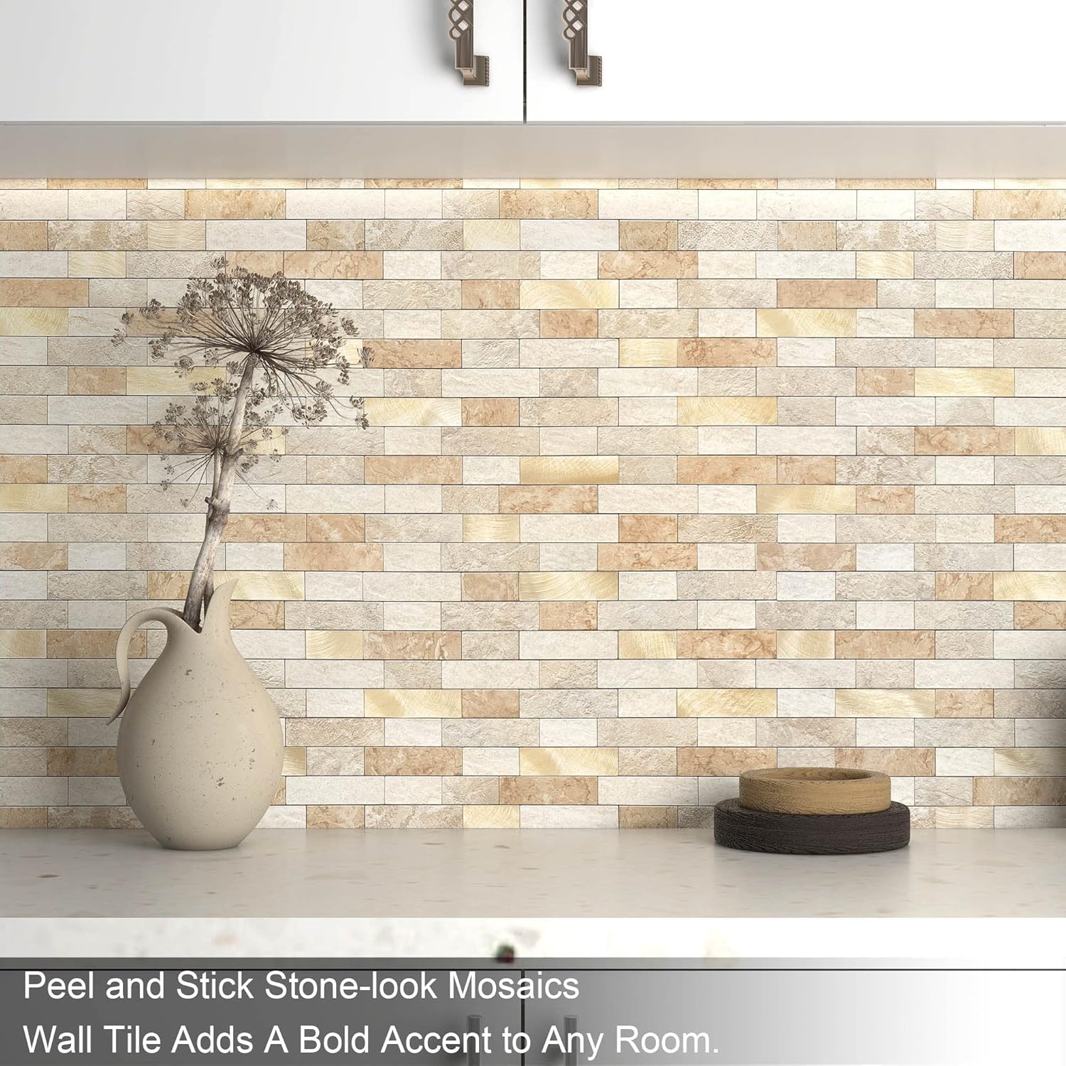 BeNice Adhesivos para azulejos de cocina, ladrillo 3D mate, azulejos adhesivos de mosaico lineal para baño, ducha, pared, chimenea (5 unidades,