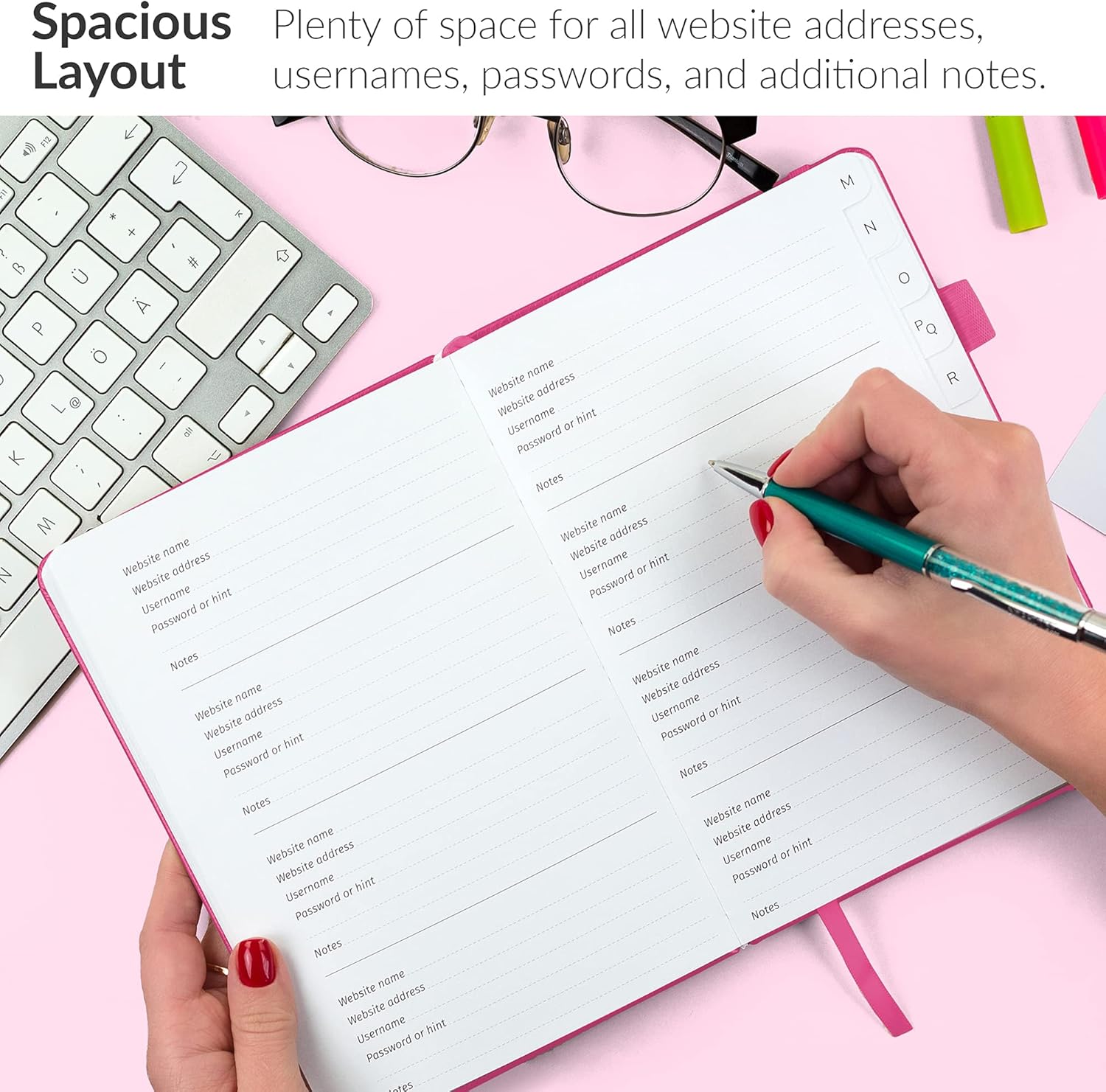 GoGirl Cuaderno para contraseñas con pestañas alfabéticas, diario de direcciones de Internet y contraseñas para guardar inicios de sesión de sitios