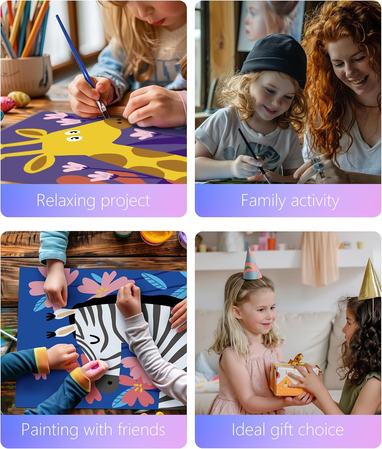 Slody Kit de pintura por números para niños, animales salvajes, bricolaje por números, kits de pintura acrílica colorida para niños, principiantes,