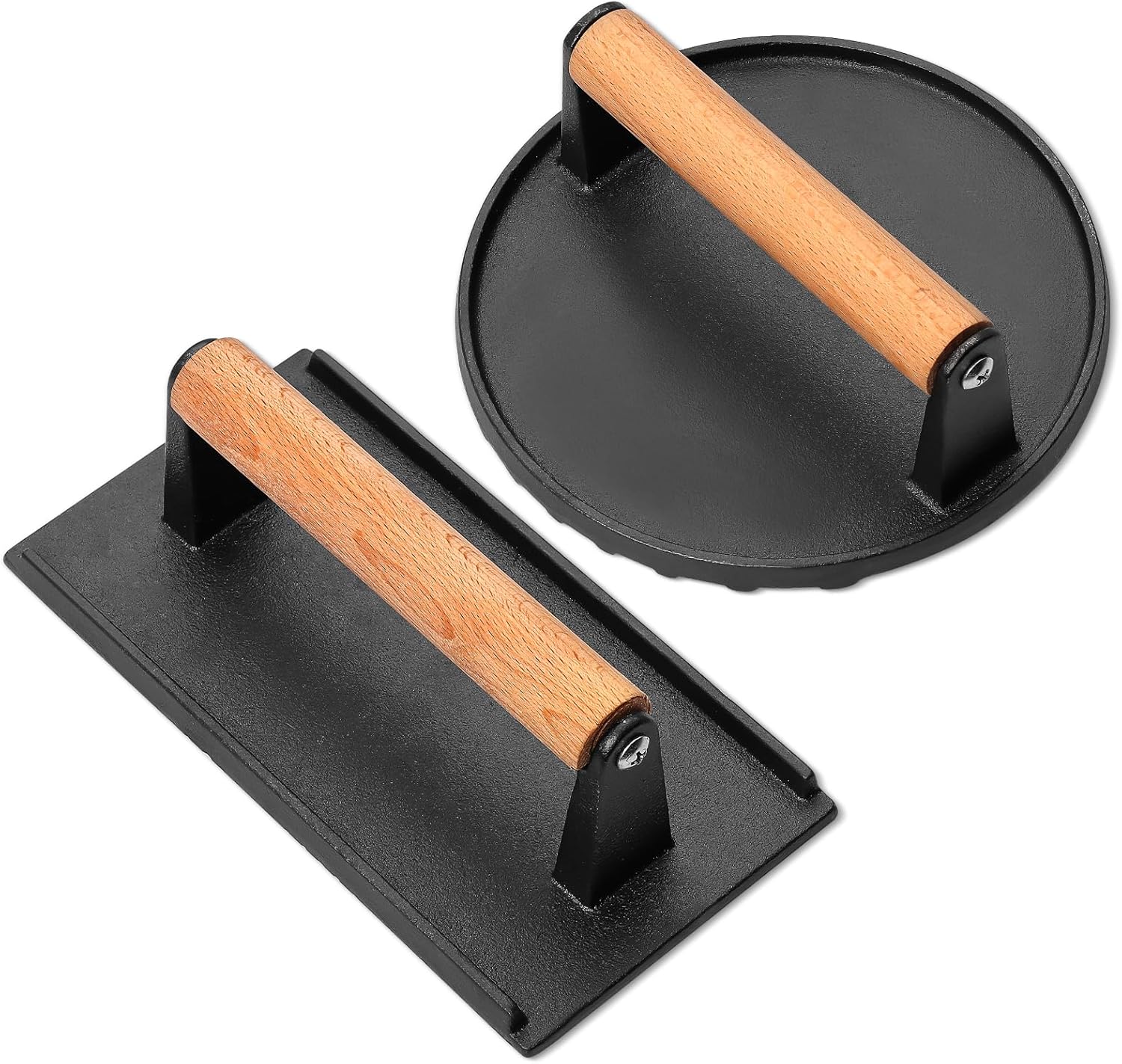 Prensa de hamburguesas para plancha Blackstone, redonda de 6.8 pulgadas y 8.2 x 4.2 pulgadas, rectangular de hierro fundido resistente, para carne y