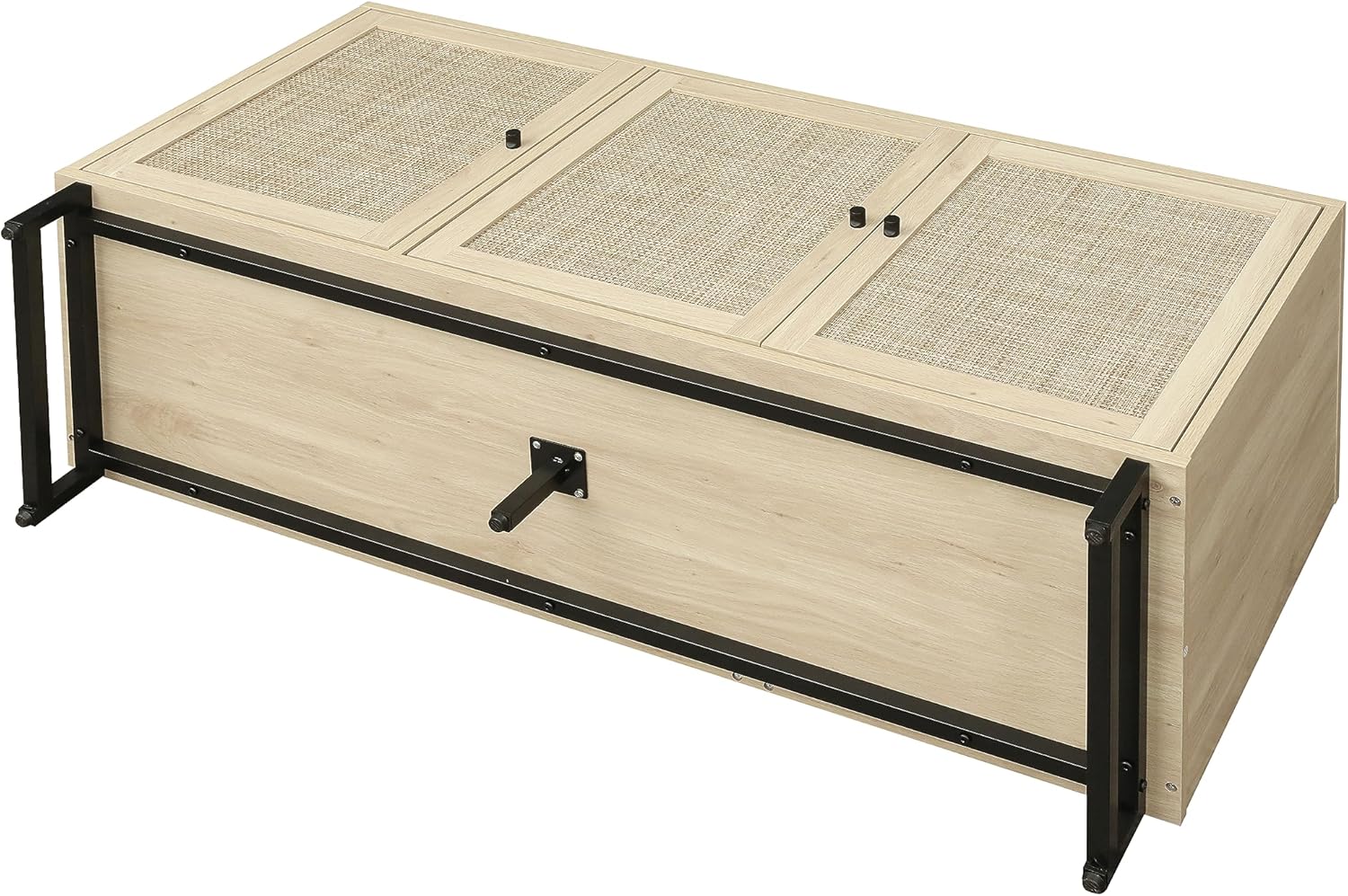 ZeHuoGe Aparador de buffet con 3 puertas decoradas de ratán, gabinete de buffet, armario de ratán con patas de metal para sala de estar, pasillo,