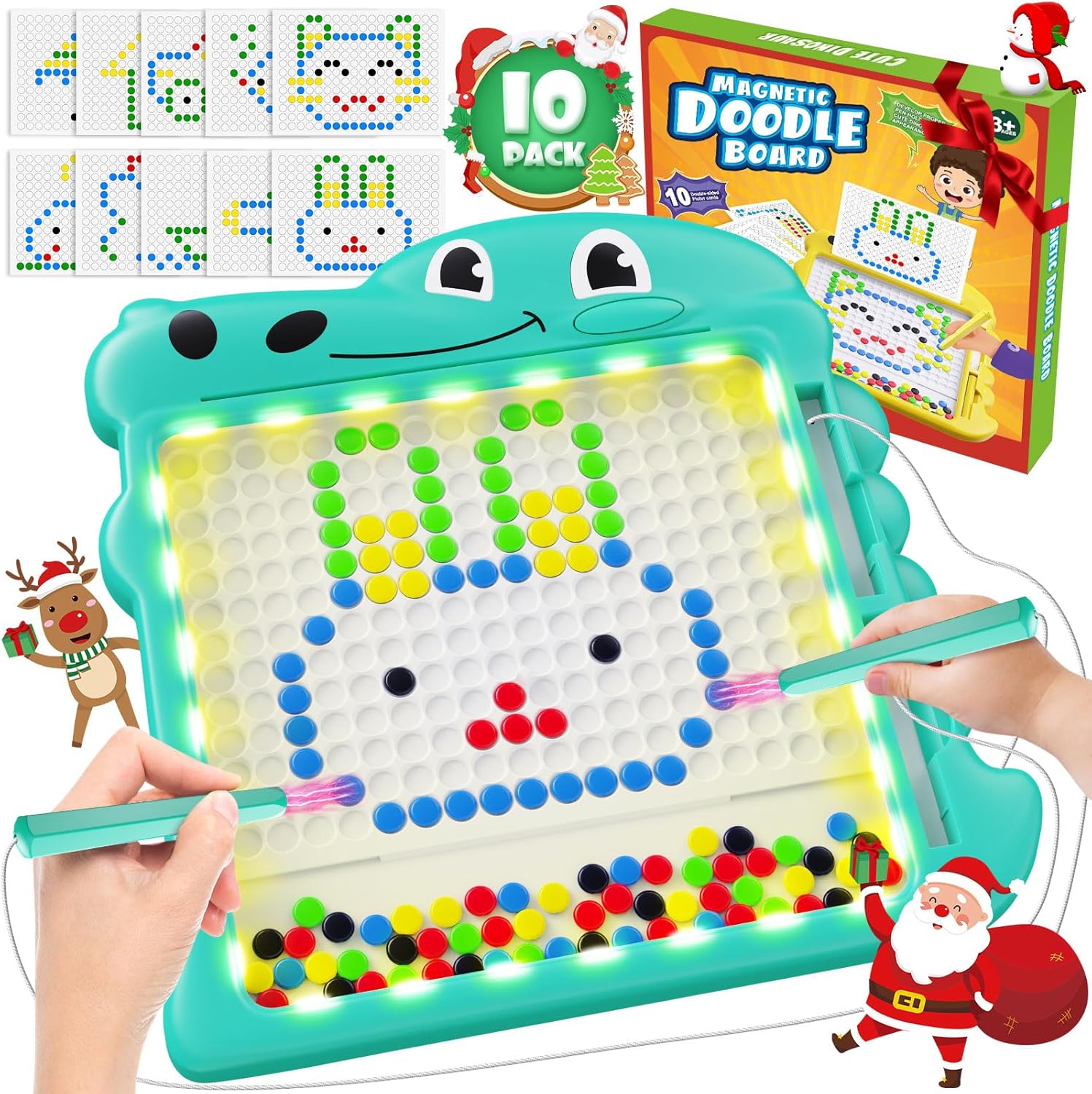 LQYoyz Tablero de dibujo magnético, tablero magnético de dinosaurios con luz LED, juguetes magnéticos educativos preescolares para niños de 3, 4, 5,