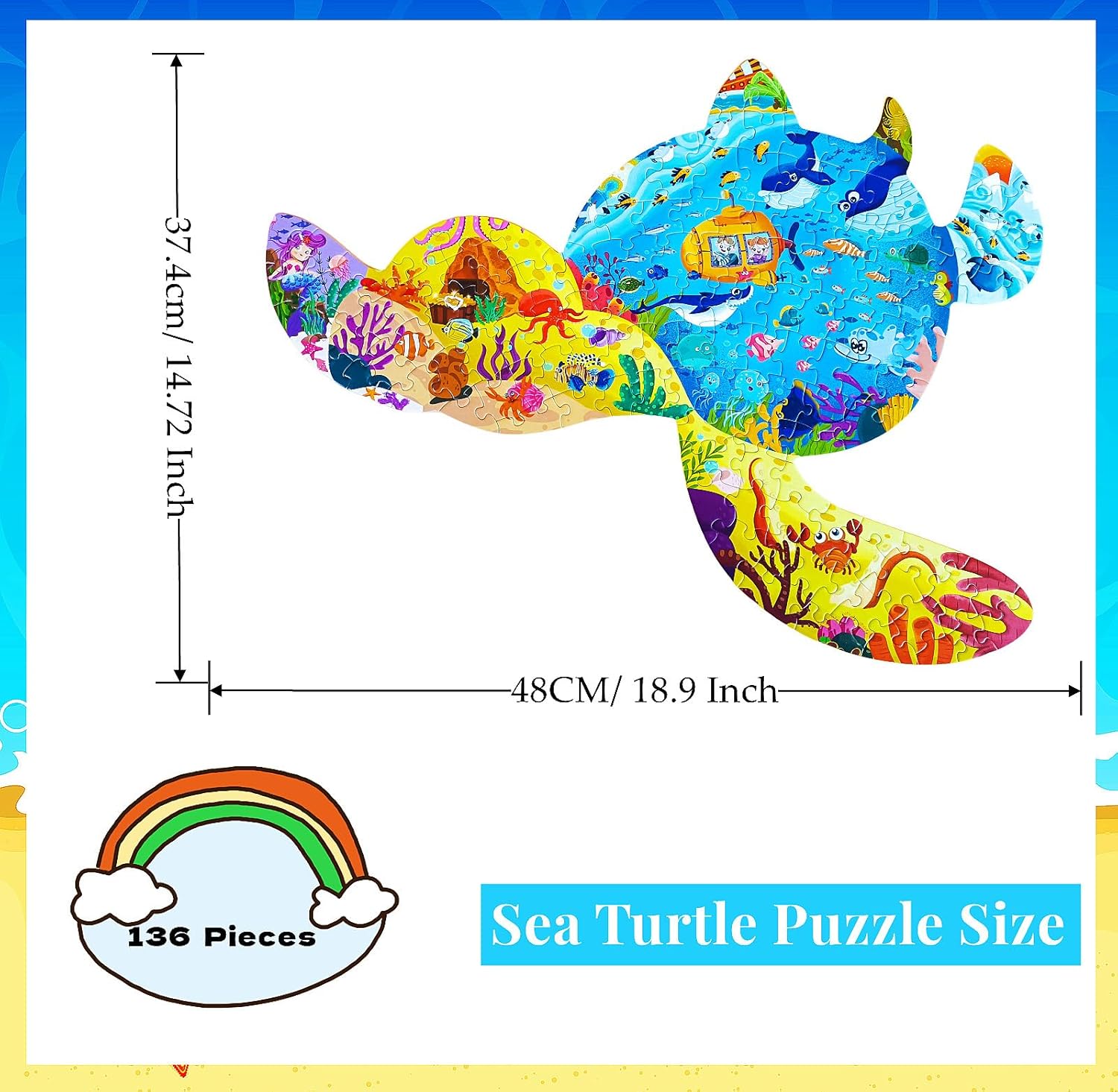 Rompecabezas para niños de 4 a 8, 8 a 10 años, 136 piezas en forma de tortugas, juguetes educativos, regalo para niños y niñas de 4, 5, 6, 8 años,
