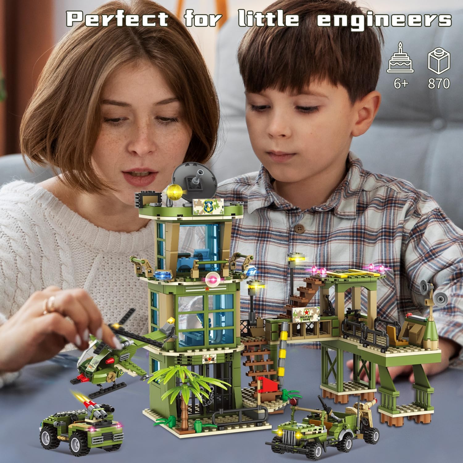 Bloque de construcción de base militar de ciudad, compatible con base militar Lego, juguete del ejército con helicóptero de guerra, vehículo de