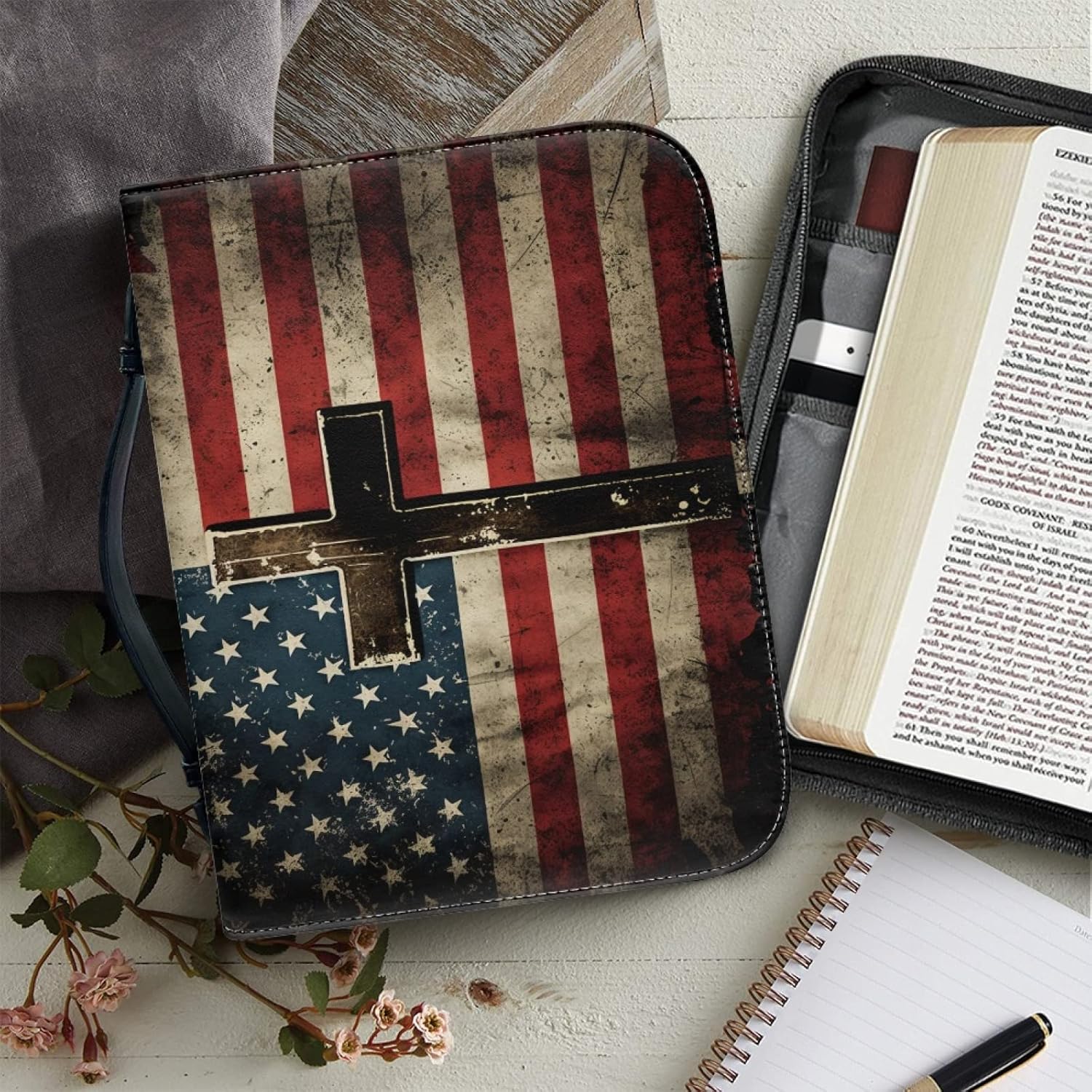 Bengbobar Funda de la Biblia con la bandera estadounidense para hombres y mujeres, funda para la Biblia del 4 de julio, Día de la Independencia,