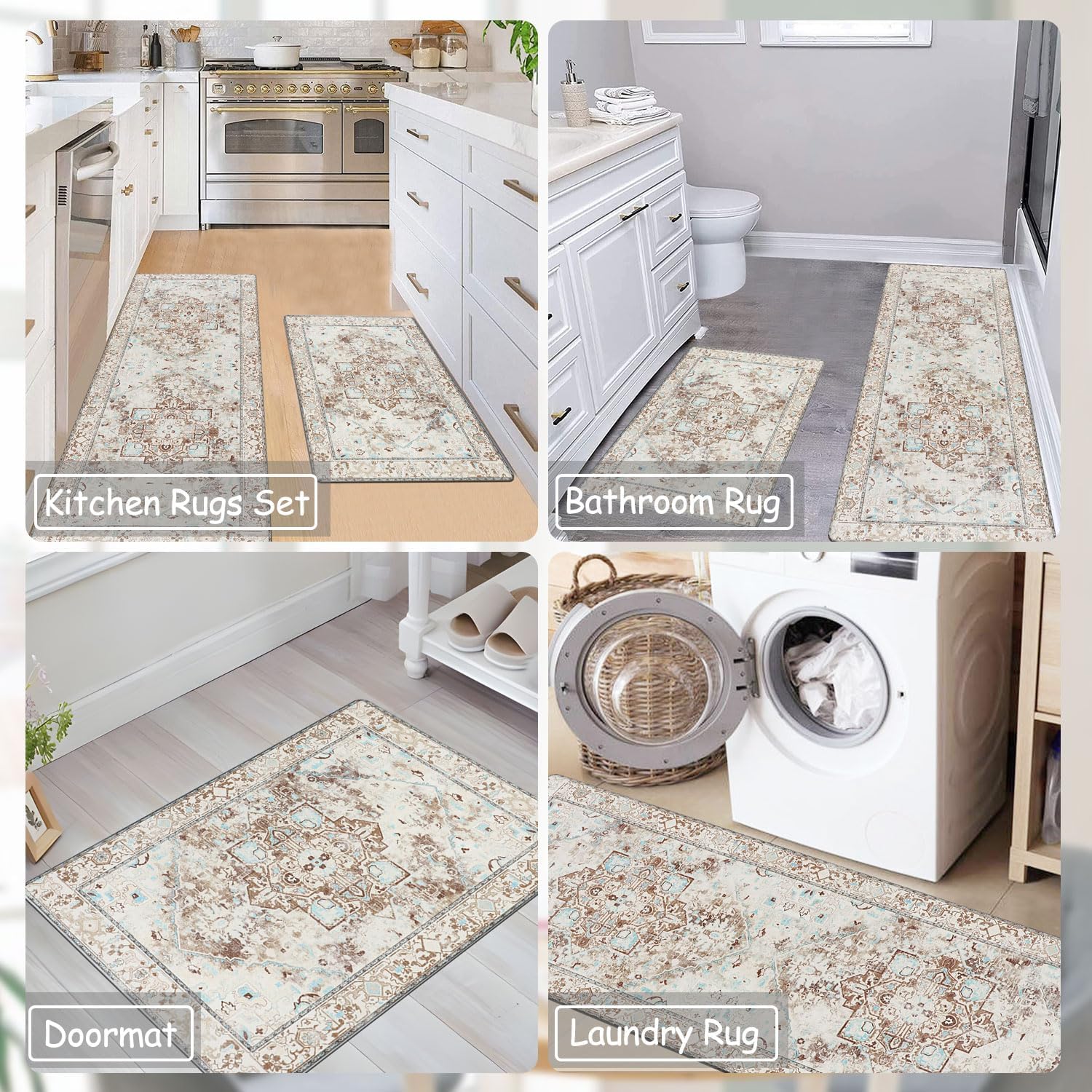Cekene Juego de 2 alfombras y tapetes acolchados para cocina, antifatiga, tapetes de cocina para piso, tapetes de cocina estilo bohemio de granja,