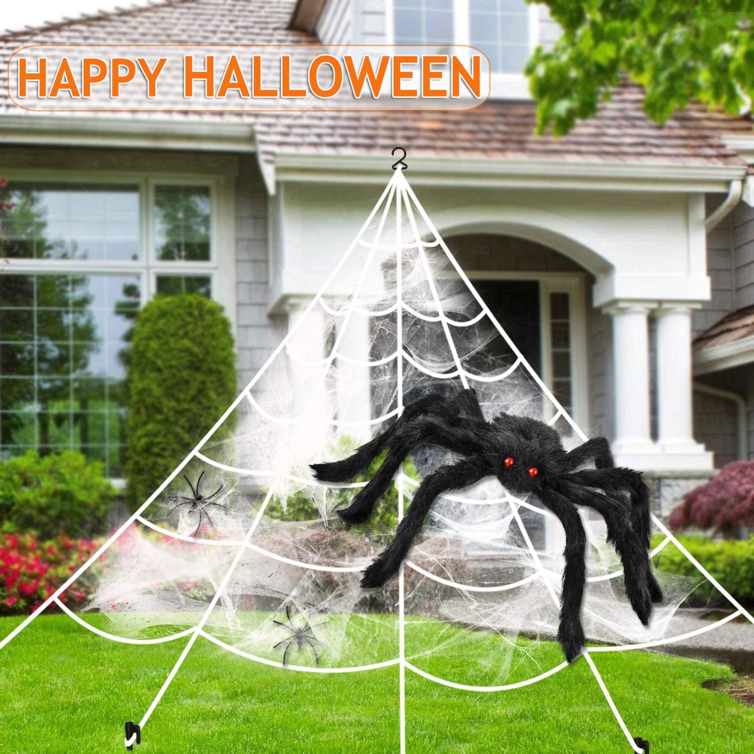 Decoraciones de araña de Halloween, telaraña de 220 pulgadas + araña gigante de 60 pulgadas, telarañas elásticas de 300 pies cuadrados, 25 arañas