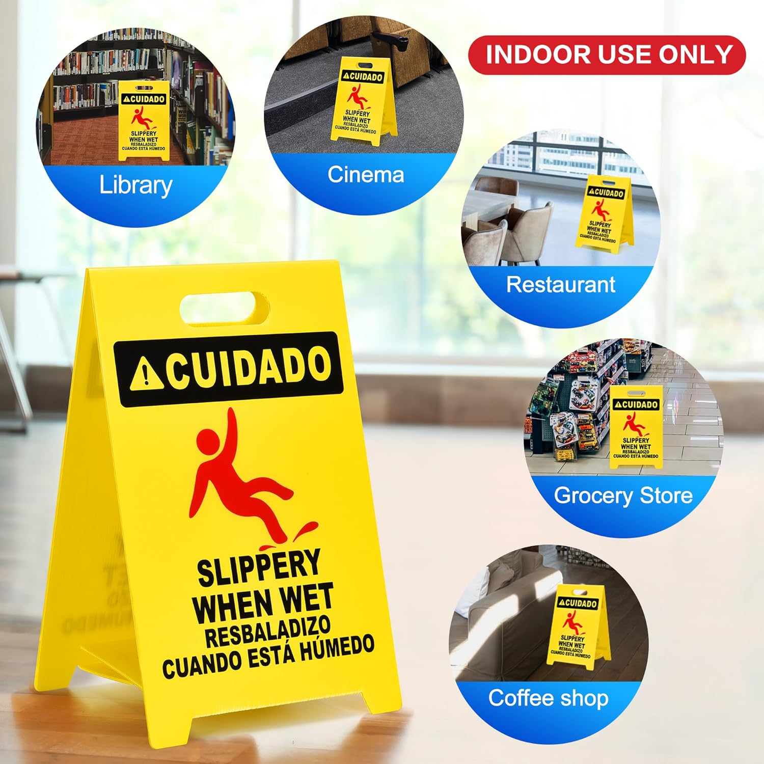MATTHEW CLEANING – Señales industriales de 19 pulgadas para suelo mojado, paquete de 3 letreros de advertencia multilingües de plástico corrugado