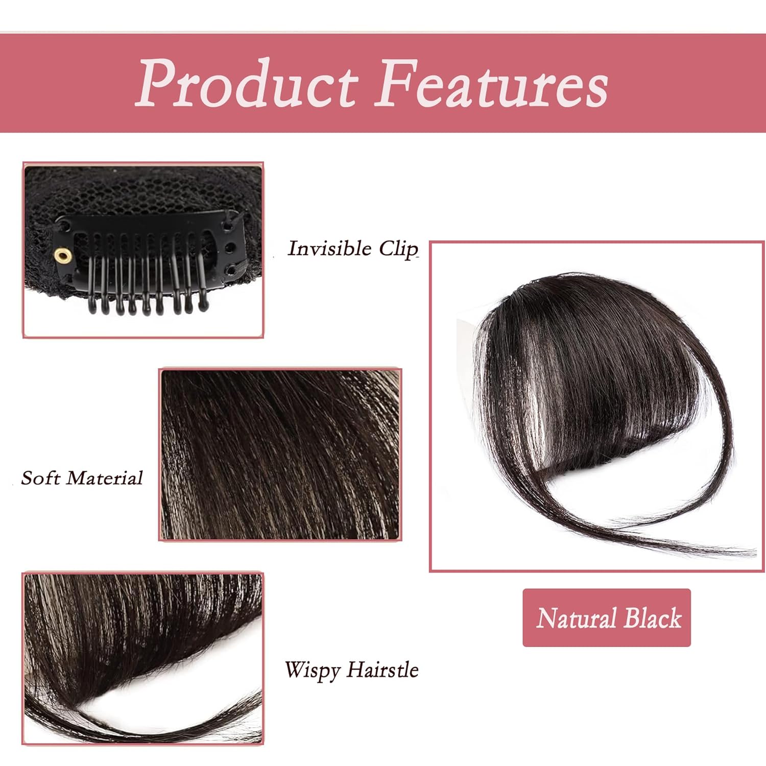 Sinroy – Flequillo con clip para niñas, pelucas de cortina de cabello humano, extensiones de cabello natural corto con sienes, flequillo de aire