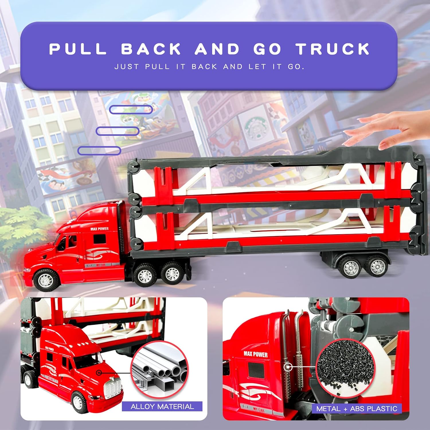 OTONOPI Juego de camiones transportadores de automóviles, camión de juguete Mega Hauler Carrier Trucks con eyección de 59 pulgadas, camión de
