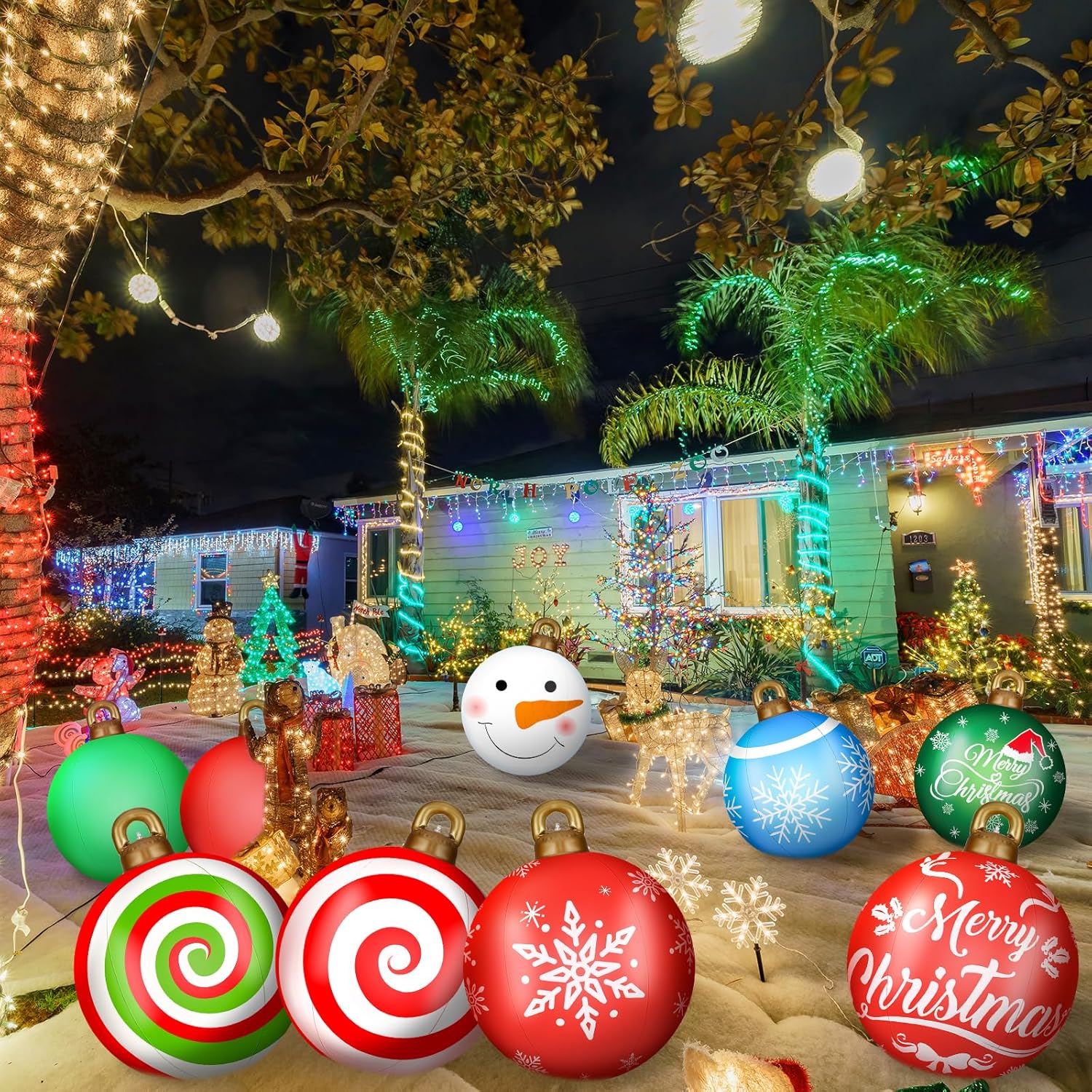 Jetec 10 bolas gigantes de PVC decorativas de Navidad de 32 pulgadas para exteriores, decoración de patio, decoración de patio al aire libre,