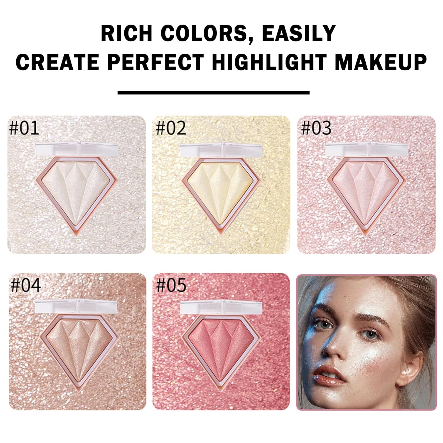 Set de polvos de maquillaje con resaltador rosa y blanco para rostro, brillo de contorno de larga duración, iluminadores de maquillaje, paleta de