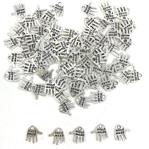 JIALEEY 100 dijes en forma de mano hechos a mano, letreros tallados en tono plateado para hacer joyas de moda, hallazgos, manualidades, costura, JIALEEY 100 dijes en forma de mano hechos a mano, letreros tallados en tono plateado para hacer joyas de moda, hallazgos, manualidades, costura,