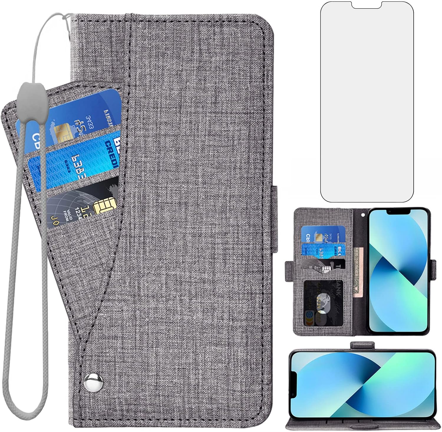 Asuwish Funda compatible con iPhone 13 de 6.1 pulgadas, protector de pantalla de vidrio templado y soporte para tarjetas, accesorios para celulares,