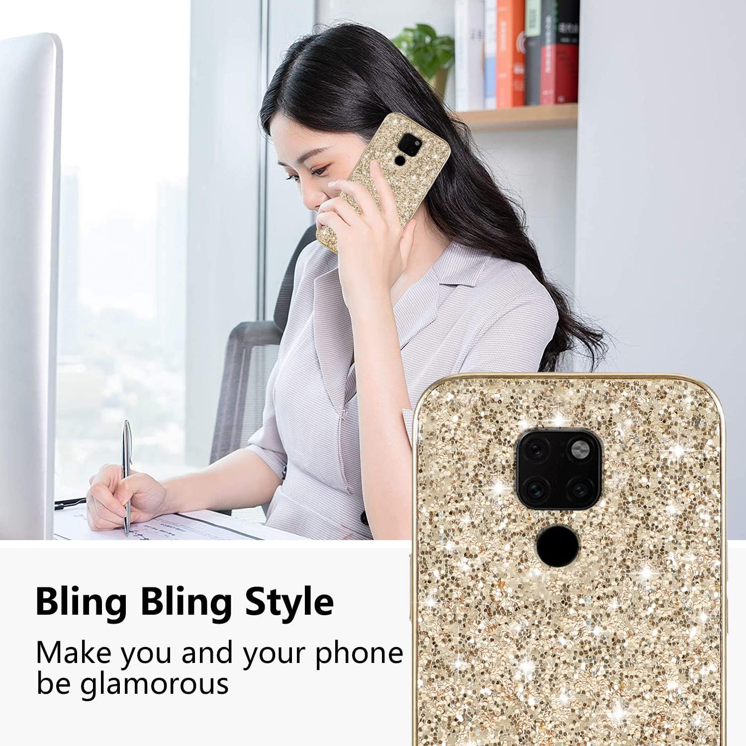 Funda compatible con Huawei Mate 20 con purpurina a prueba de golpes, funda para teléfono Huawei Mate 20, TPU suave brillante y policarbonato de