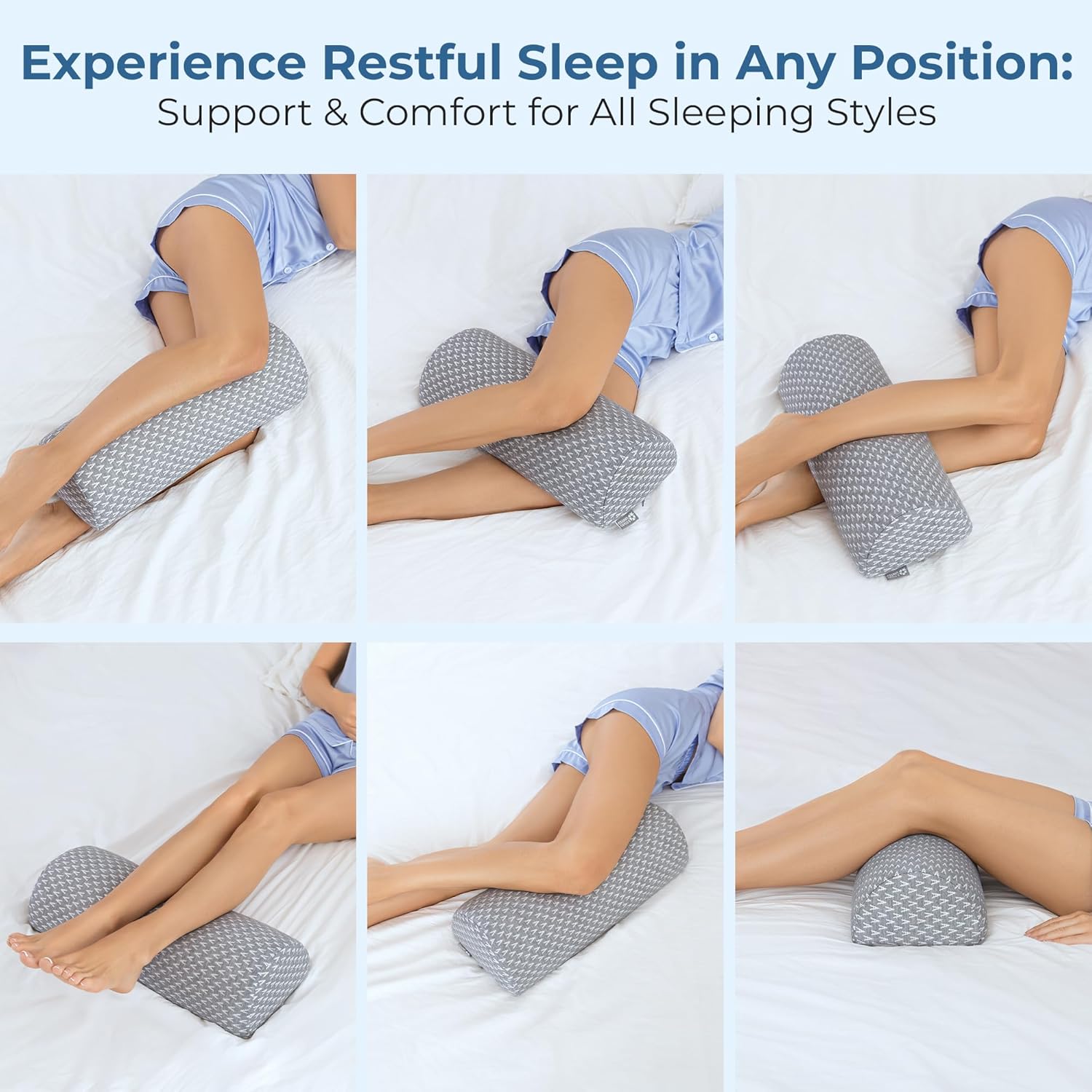 5 STARS UNITED Half Moon Bolster – Almohada semirrollo y almohada de rodilla para personas que duermen de lado y cojín de asiento para silla de