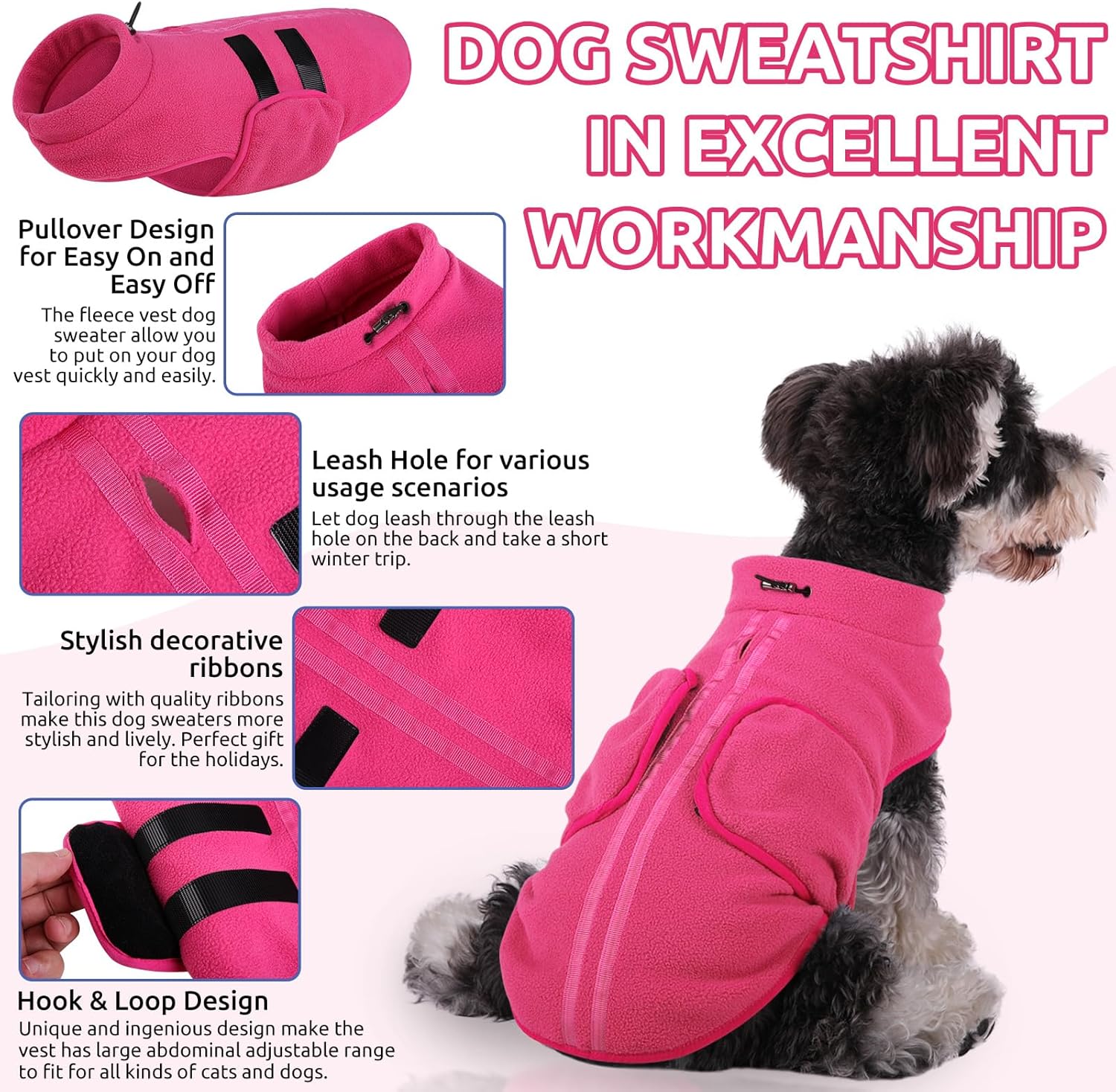 Queenmore Suéter para perro pequeño, chaleco de forro polar suave con agujero para la correa, abrigos cálidos de invierno para perro para clima
