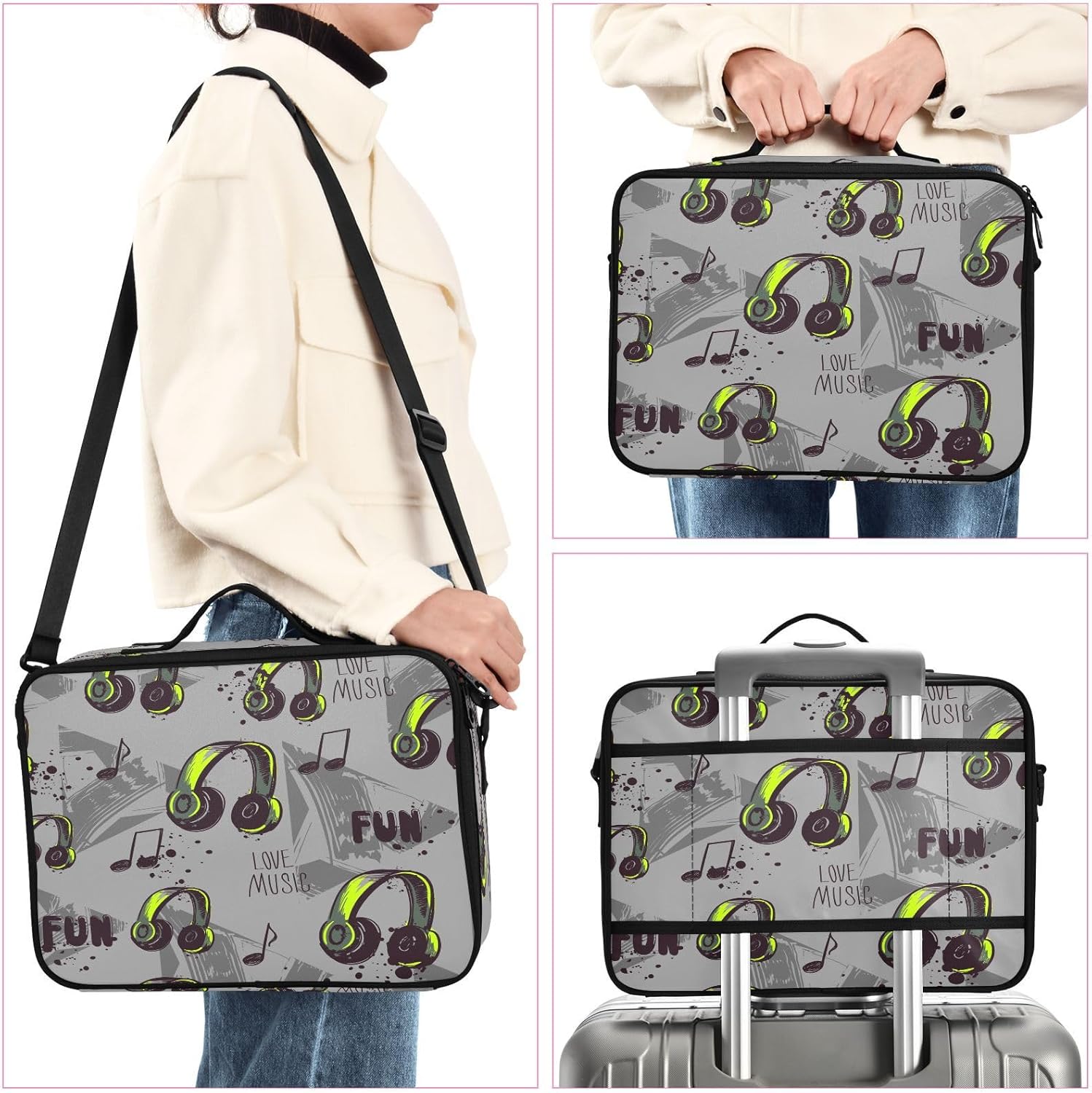 Zathe Love Music Fun – Bolsa de cosméticos de viaje portátil de los años 80, bolsa de maquillaje de viaje, bolsa de almacenamiento de maquillaje,