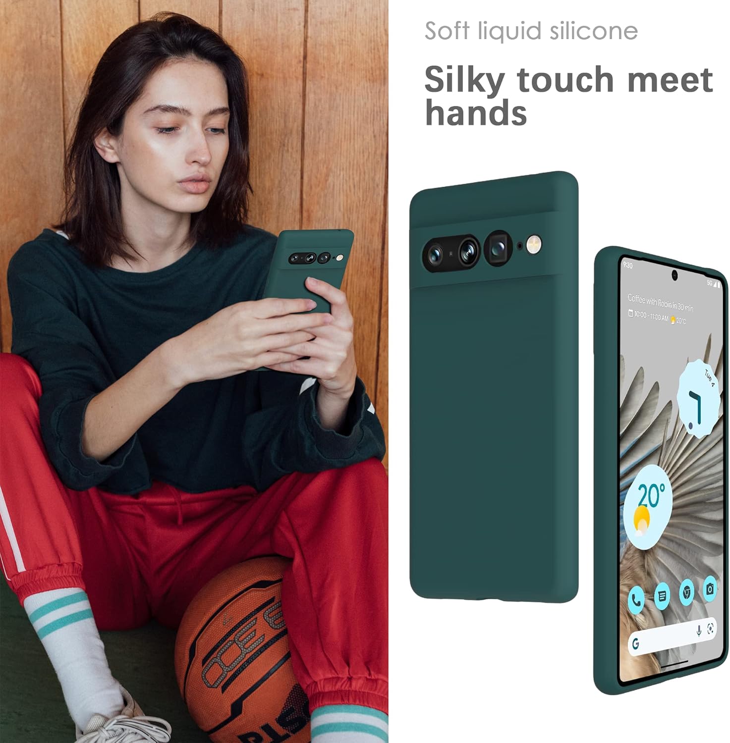 YATWIN Funda de silicona para Google Pixel 7 Pro 5G, suave al tacto, a prueba de golpes, a prueba de polvo, antideslizante, cubierta de teléfono de