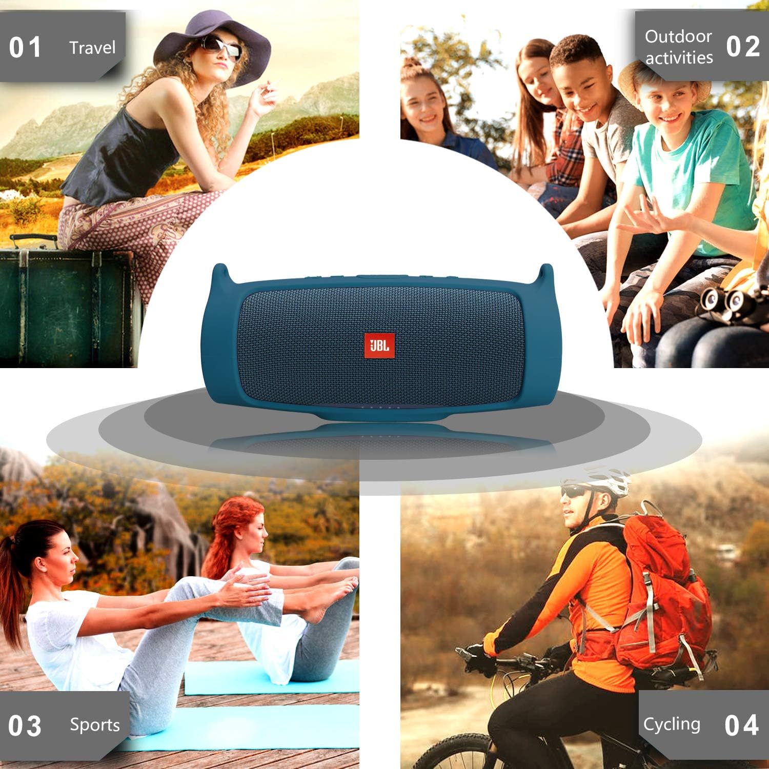LTGEM Funda de silicona para altavoz JBL Charge 4, funda protectora de viaje de gel suave, bolsa de goma impermeable con correa para el hombro (azul)