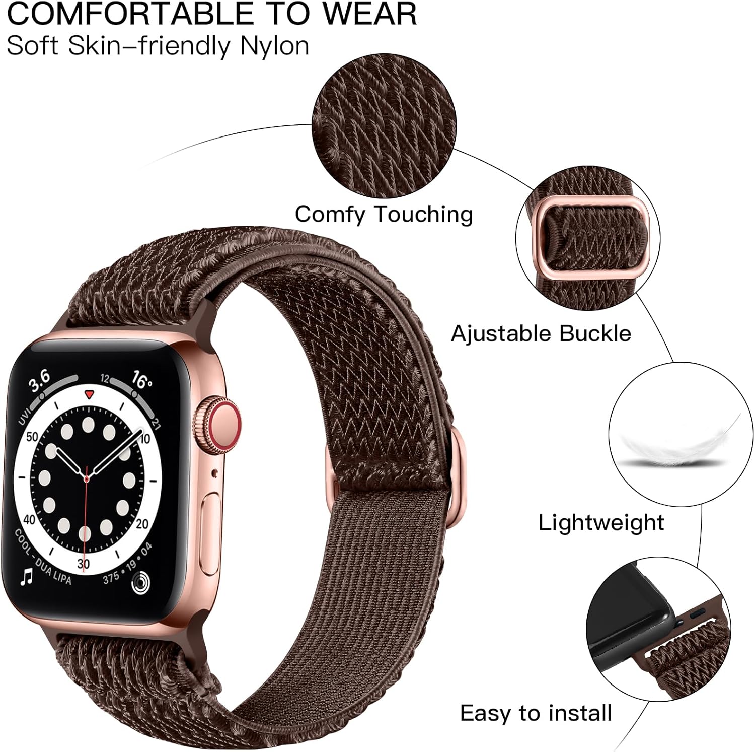 Lerobo Correa elástica de nailon para reloj Solo Loop, compatible con Apple Watch Series 1-9, SE, Ultra 38404142441.772 in, correa de repuesto