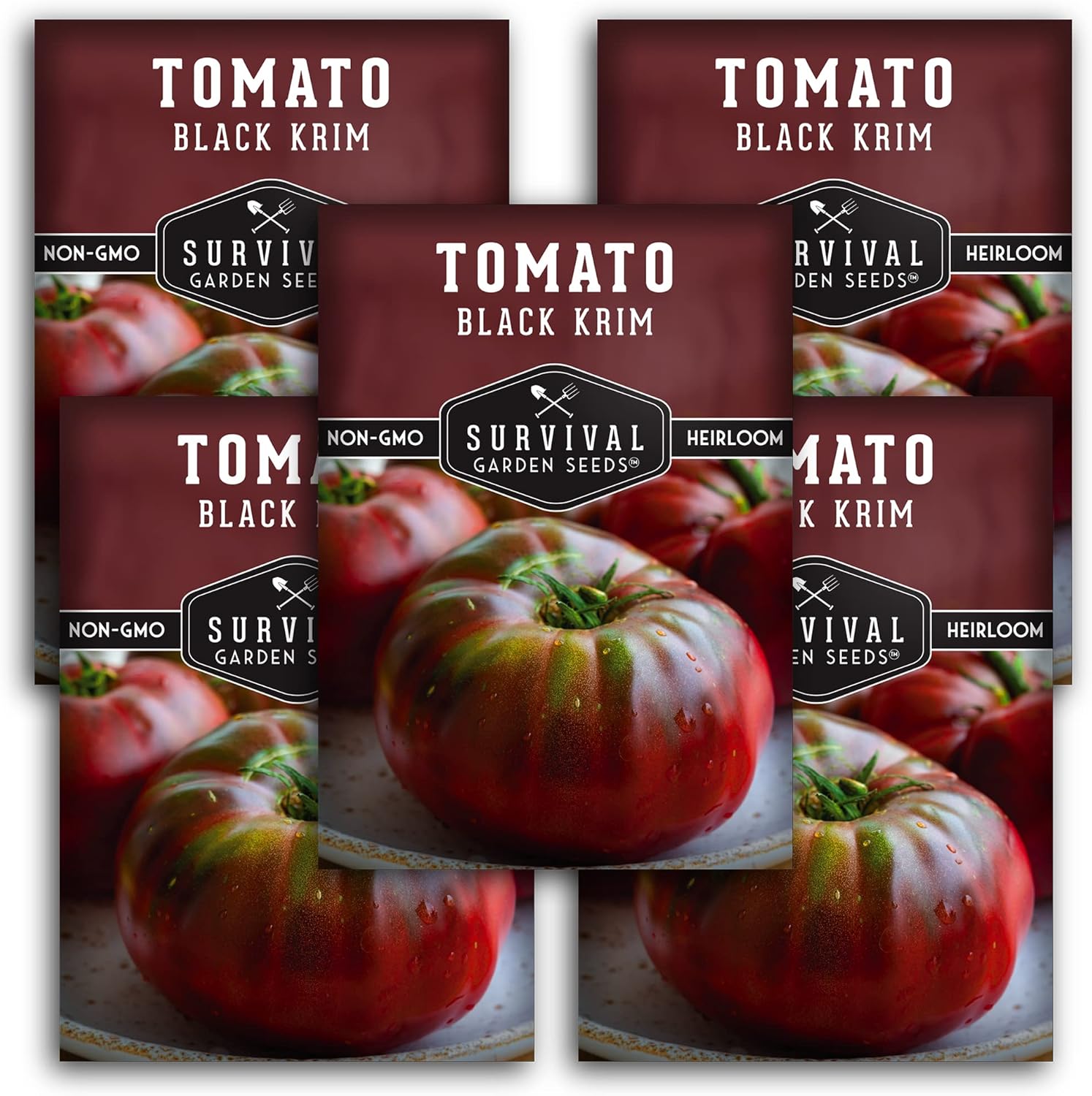 Survival Garden Seeds – Semilla de tomate negro Krim para plantar – 5 paquetes con instrucciones para plantar y cultivar deliciosos tomates frescos