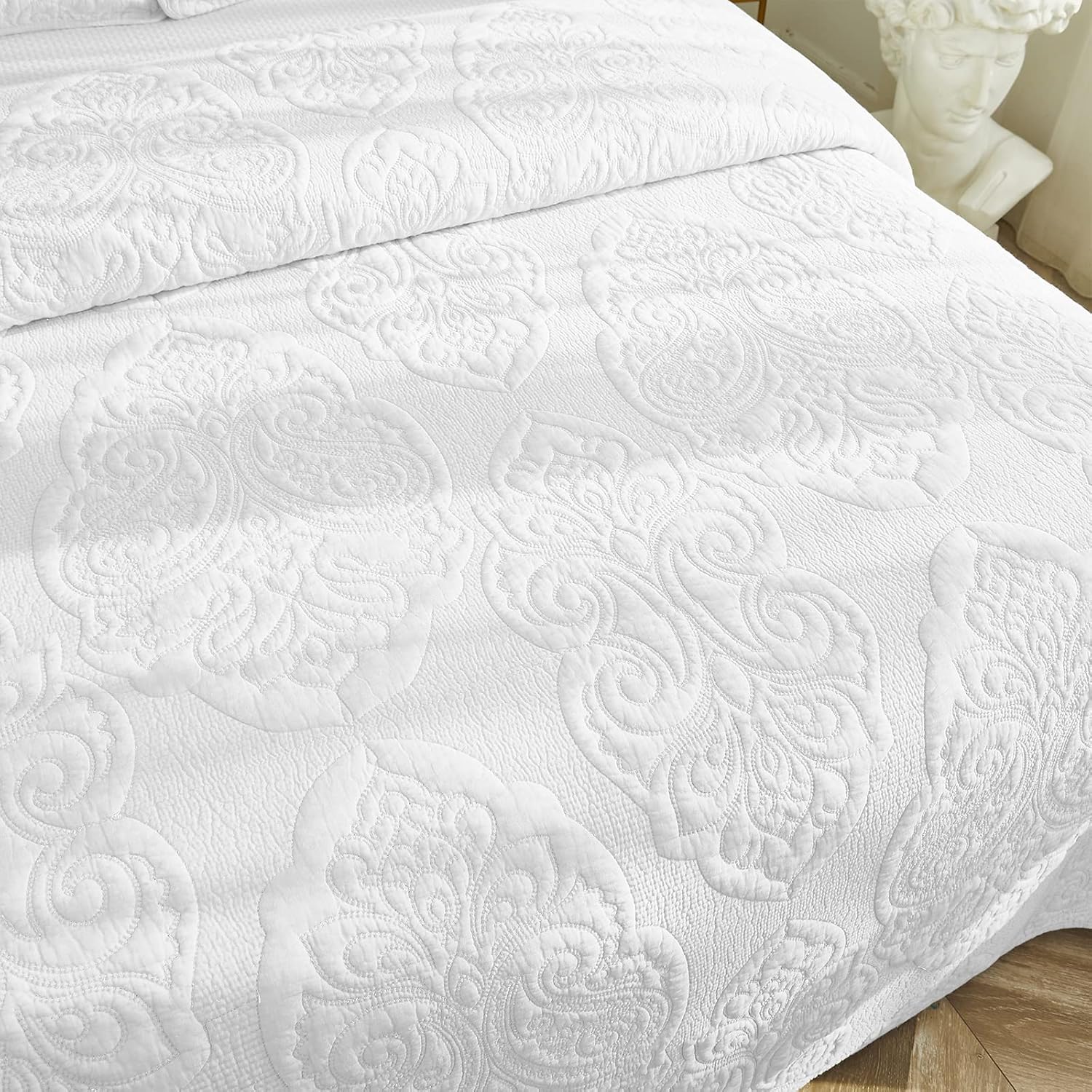 Brandream Manta acolchada de algodón con estampado de cachemira blanca para cama, sofá cama, 47 x 60 pulgadas, mantas decorativas