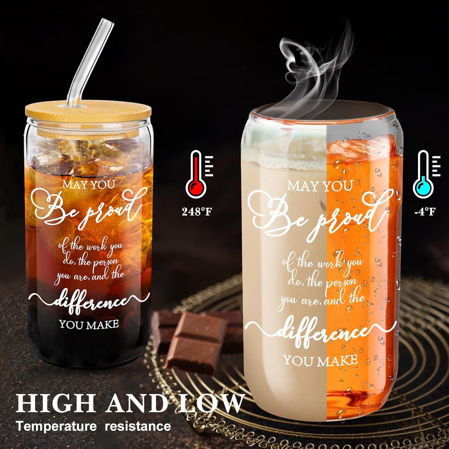 Juego de 12 vasos de vidrio de agradecimiento para empleados, regalos de agradecimiento para compañeros de trabajo, vasos de vidrio de 16 onzas con