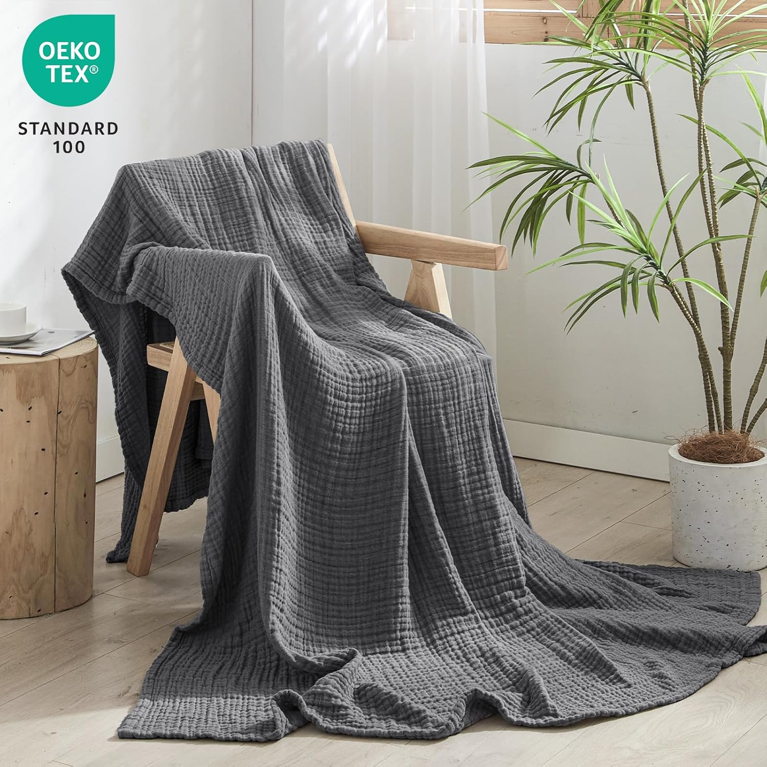 PHF – Manta de muselina 100% algodón para adulto, suave al tacto, transpirable y ligera, perfecta para la decoración del hogar, sofá, cama, para