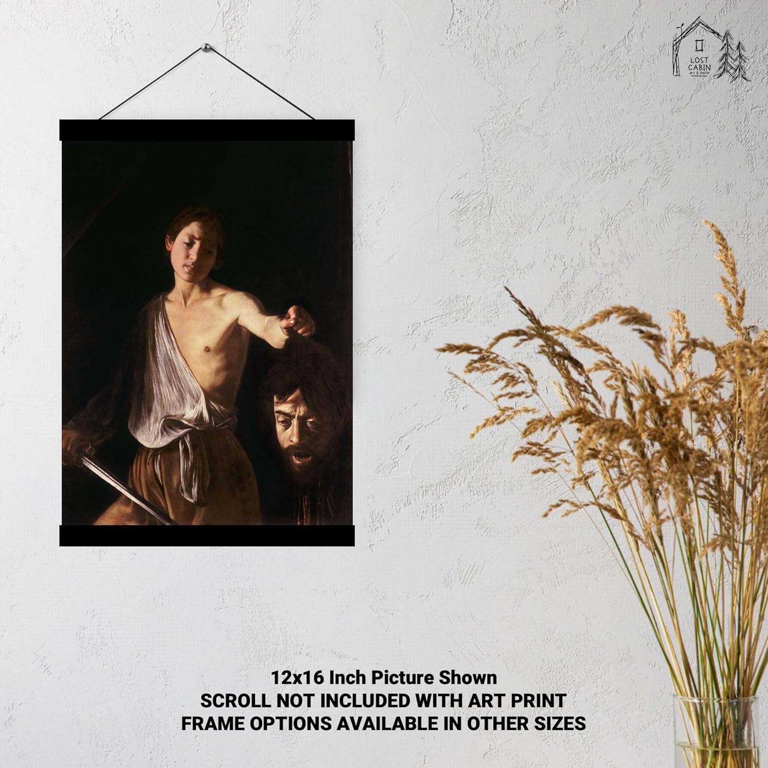 Caravaggio – Cabaña perdida David con la cabeza de Goliat  Impresión sin marco  Reproducción de pinturas de obras de arte finas  Póster decorativo