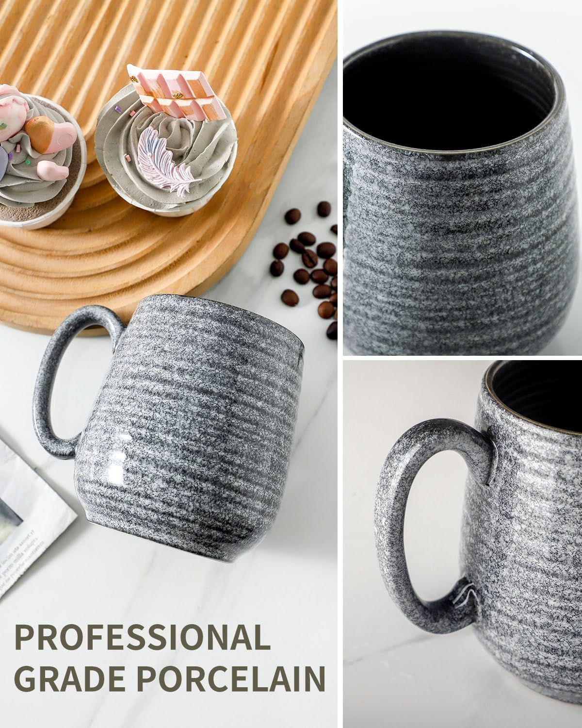 Hasense Taza de café grande, taza de café de porcelana de 20 onzas con mango grande, fácil de sostener, taza de café grande para café con leche, té,