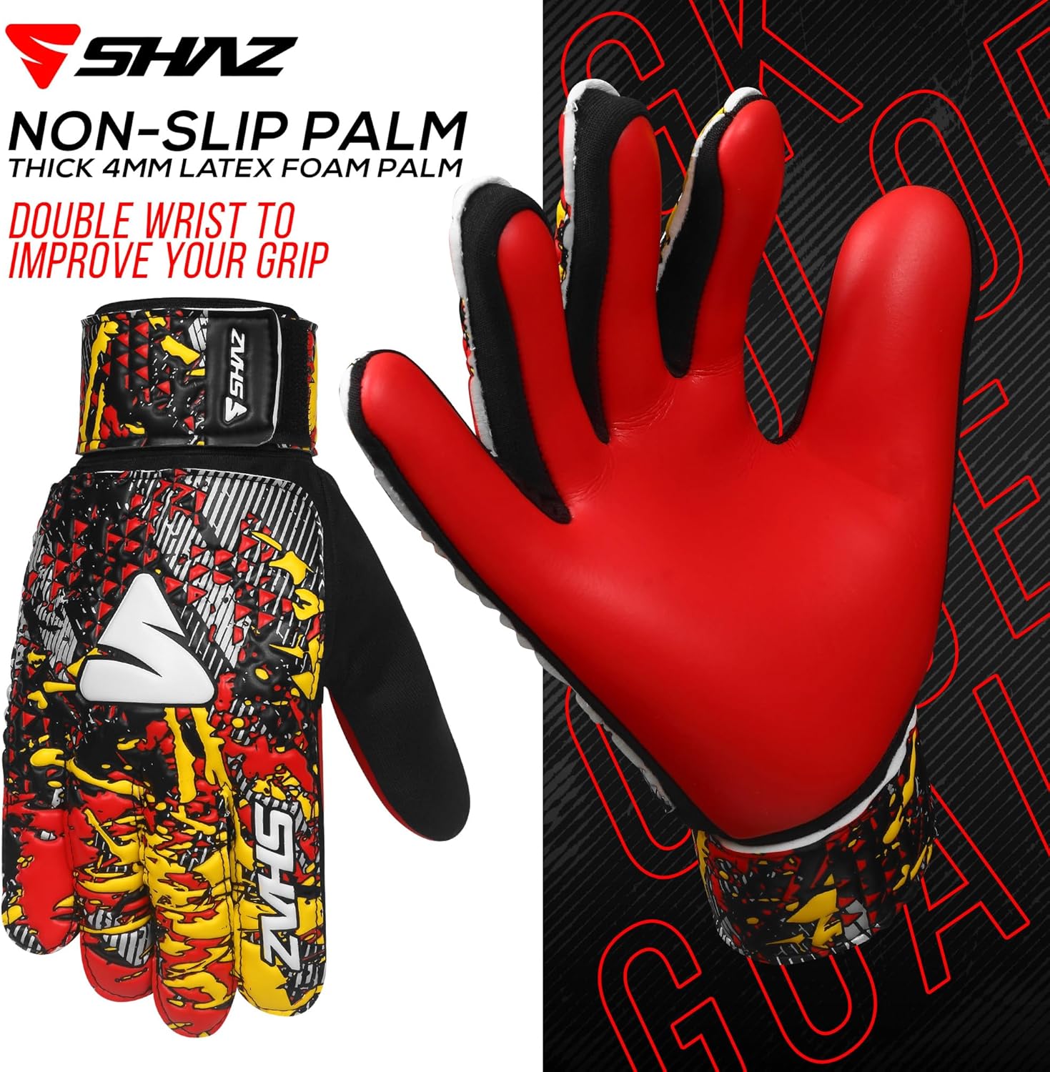 Shaz Guantes de portero de fútbol para niños y jóvenes, guantes de portero de fútbol Funky antideslizantes de 0.157 in con palma de látex con agarre