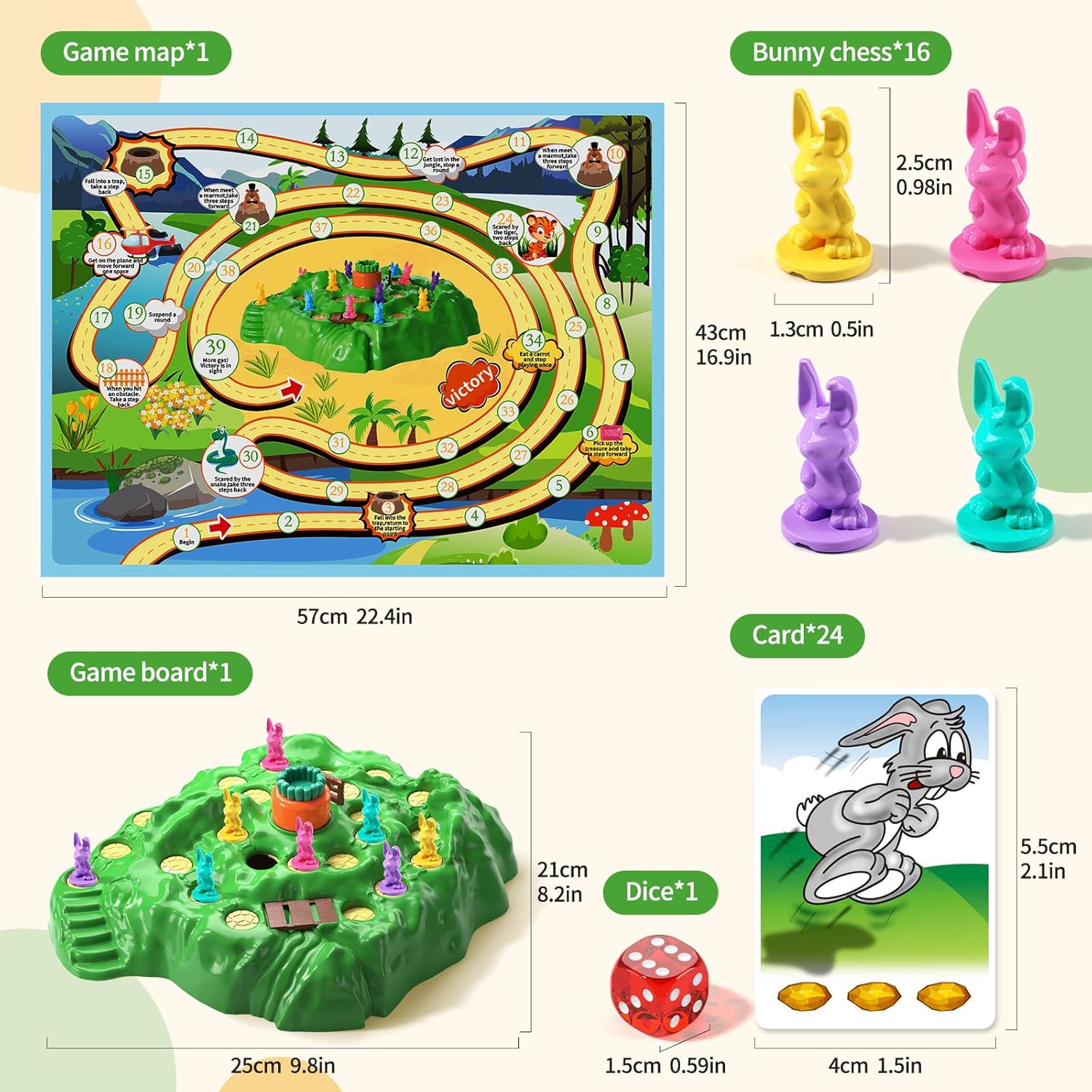 TEMI Juego de trampa de conejo para niños de 3 años en adelante, juegos de mesa para niños y niñas, 1-4 jugadores, divertido juego familiar, juegos