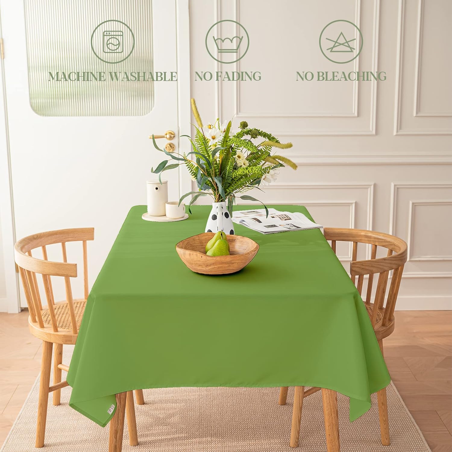 BYDOLL Mantel verde manzana de 54 x 54 pulgadas para mesas cuadradas de 4 pies, lavable al aire libre, libre de arrugas y derrames, mantel de