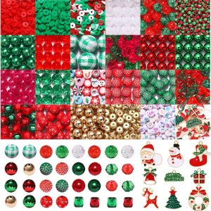 Más de 2465 cuentas de Navidad para fabricación de joyas, perlas Heishi rojas y verdes, cuentas sueltas redondas con árbol de Navidad, caja de Más de 2465 cuentas de Navidad para fabricación de joyas, perlas Heishi rojas y verdes, cuentas sueltas redondas con árbol de Navidad, caja de